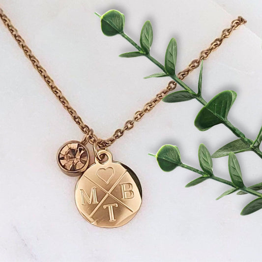 Personalisierte Geburtssteinkette in Gold,Silber,Rosé mit 12mm gravur Plättchen Anhänger,personalisiertes Geschenk,personalisierter Schmuck
