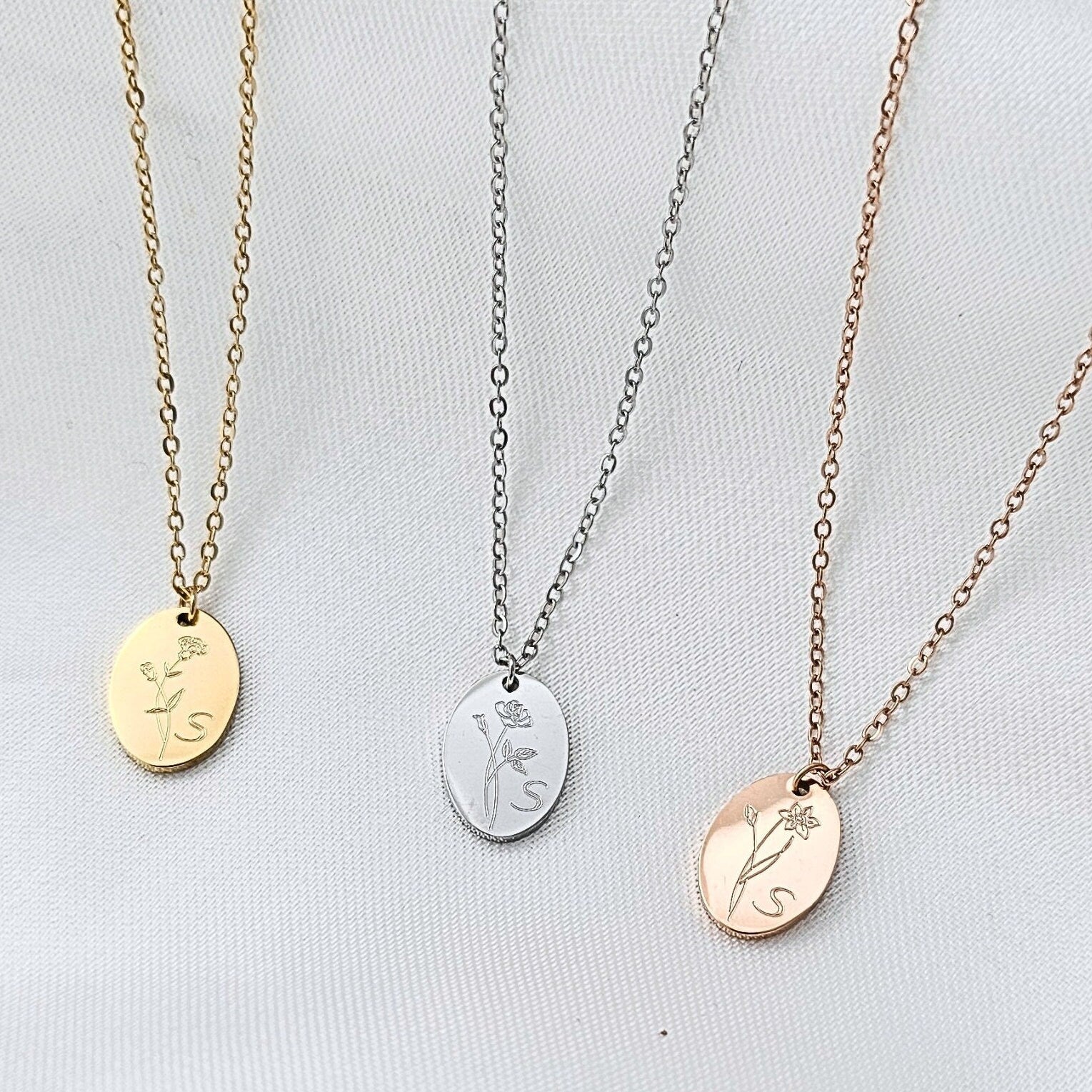 Geburtsblumen Kette personalisiert mit Geburtsstein | Halskette mit Buchstaben Anhänger 13mm | Ketten mit Stein | personalisiertes Geschenk