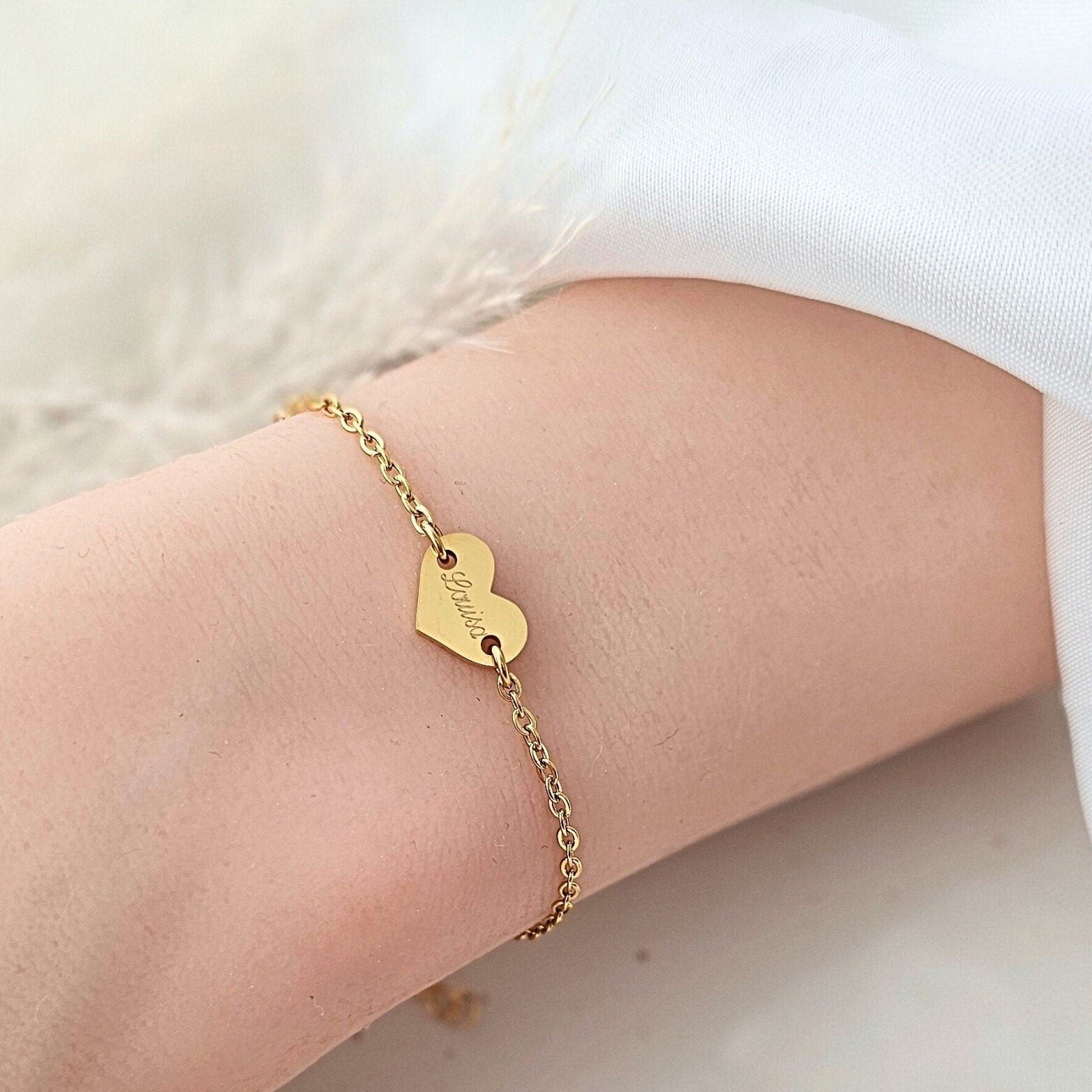 Mädchen Herz Armband personalisiert | Kinderarmband mit Herz | Gravurarmband mit Name | Armband mit Herz für Kinder | Armkettchen Mädchen