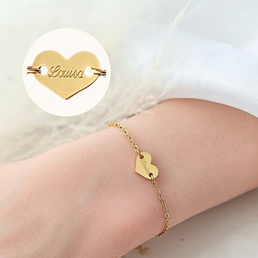 Herz Armband personalisiert in Silber, Gold oder Rosé, Armband Gravur mit Name , Armkettchen Gravur, Armband Herz, Armkette Gravur, geschenk