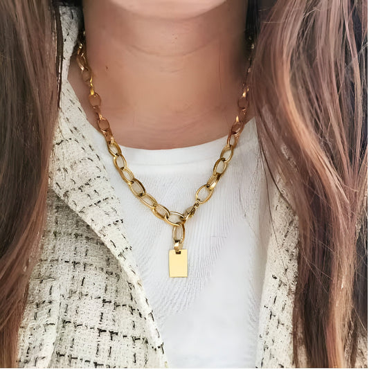 Personalisierte grobe Gliederkette mit Gravur Anhänger in Gold oder Silber aus Edelstahl, Halskette grobe Glieder, personalisiertes Geschenk