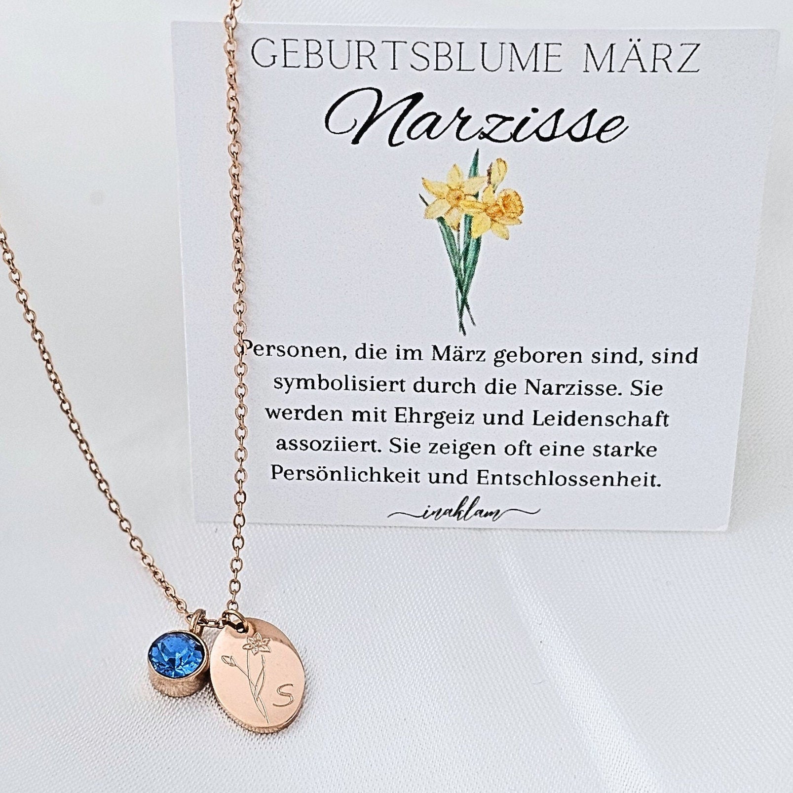 Geburtsblumen Kette personalisiert mit Geburtsstein | Halskette mit Buchstaben Anhänger 13mm | Ketten mit Stein | personalisiertes Geschenk