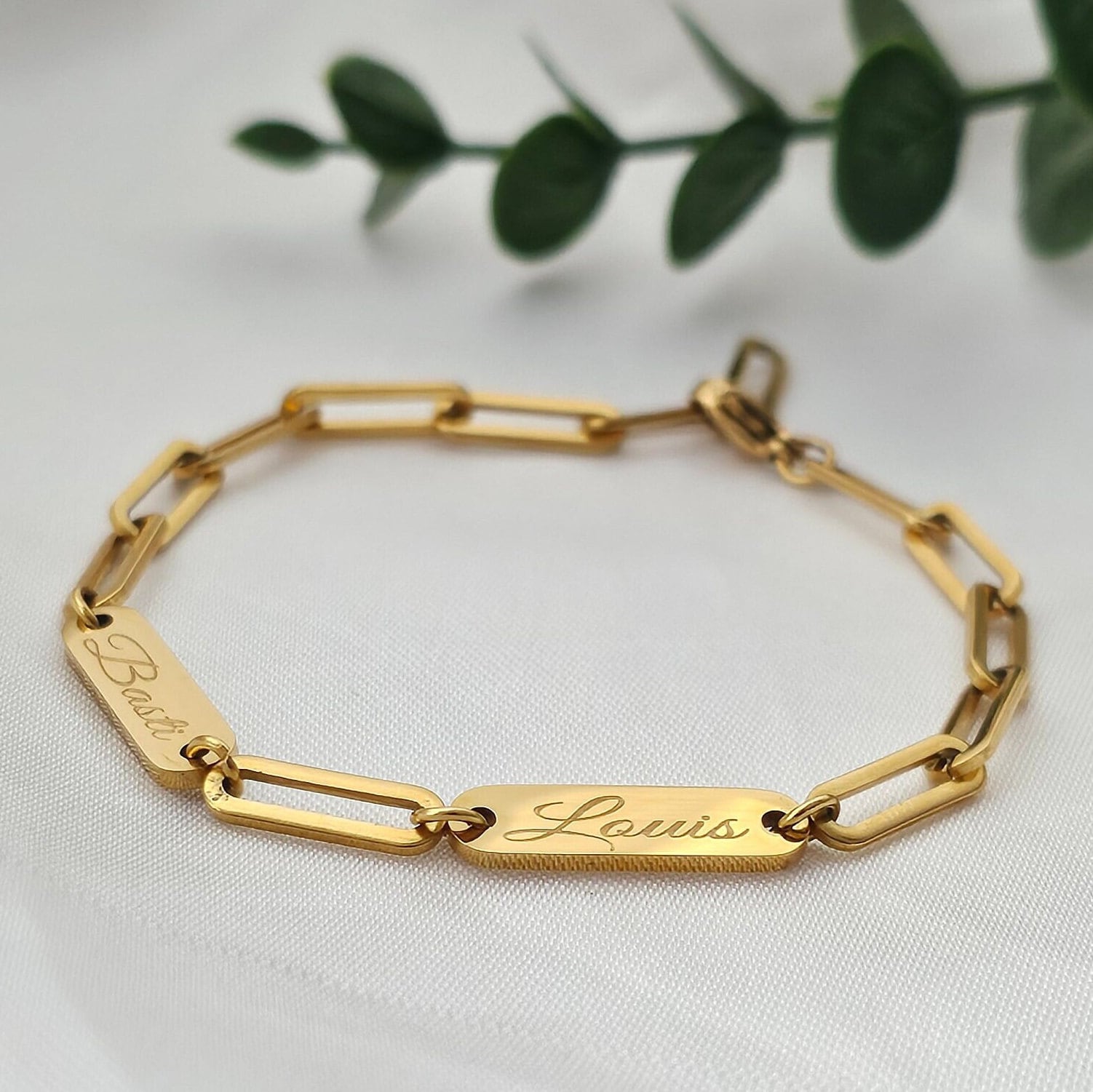 Chunky Armband personalisiert in Gold, Silber, Rosé | Namens Armband mit Gravurplättchen | personalisiertes Geschenk | grobes Gliederarmband