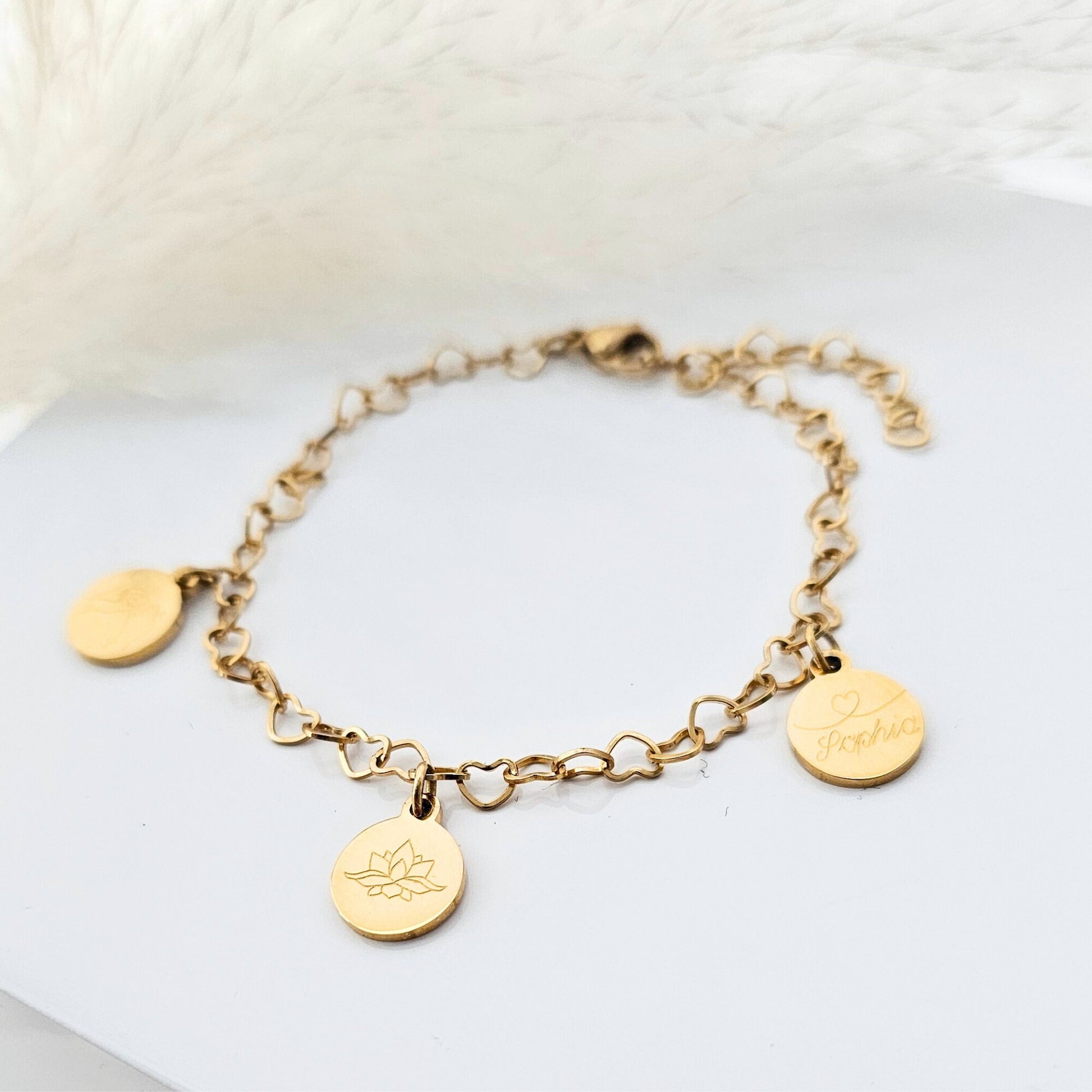 Herz Fußkettchen mit gravur Anhänger in Gold,Rosé oder Silber aus Edelstahl, Fußkette mit buchstaben Plättchen, personalisiertes Geschenk