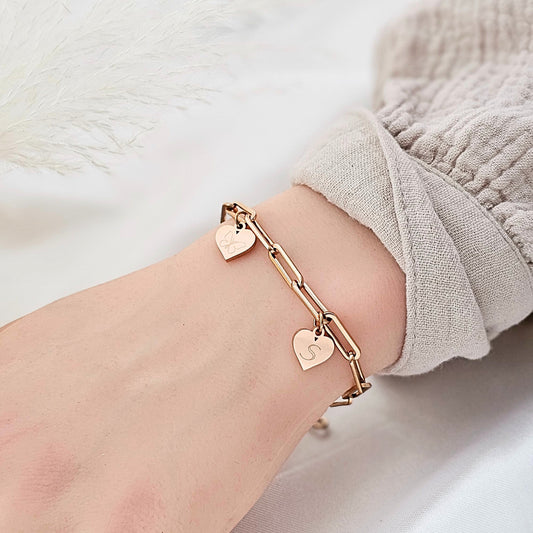 Herz Armband personalisiert in Gold, Silber, Rosé | gobes Armband mit Gravur Anhängern | personalisierte Geschenke | chunky Armband