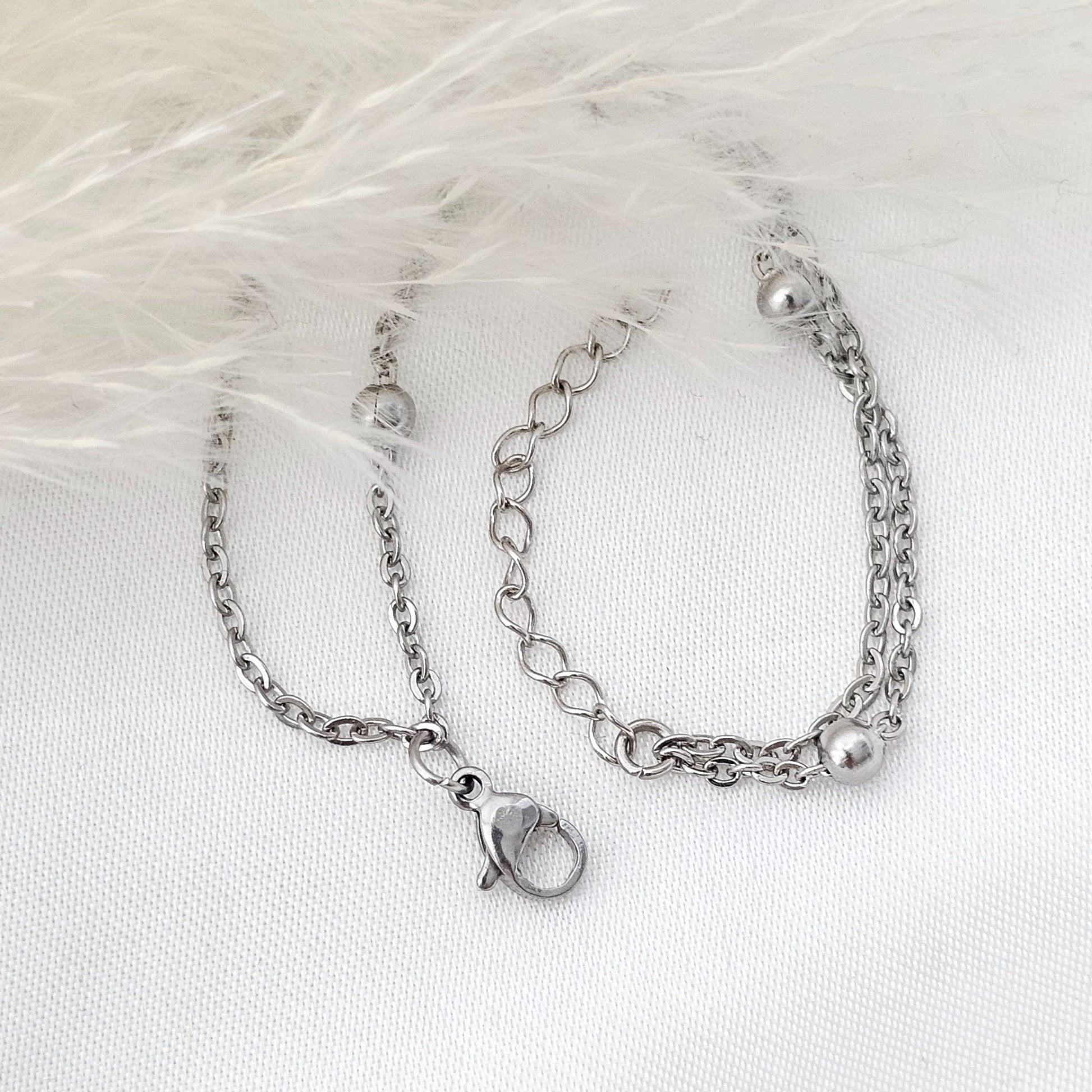 Doppelreihiges Kugel Fußkettchen mit Gravur Anhängern in 10mm