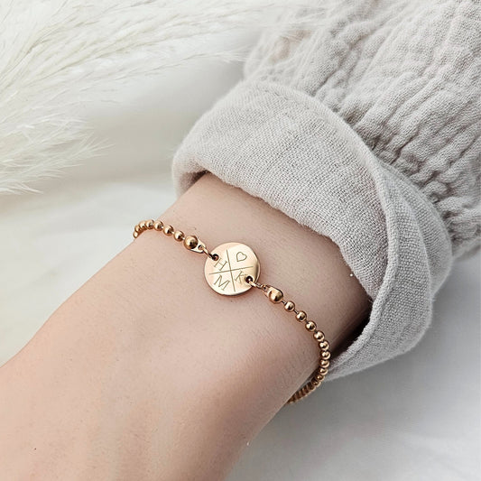 Perlenarmband personalisiert | Armband mit Gravurplättchen | Kugelarmband Gold Silber Rosé | personalisierte Geschenke