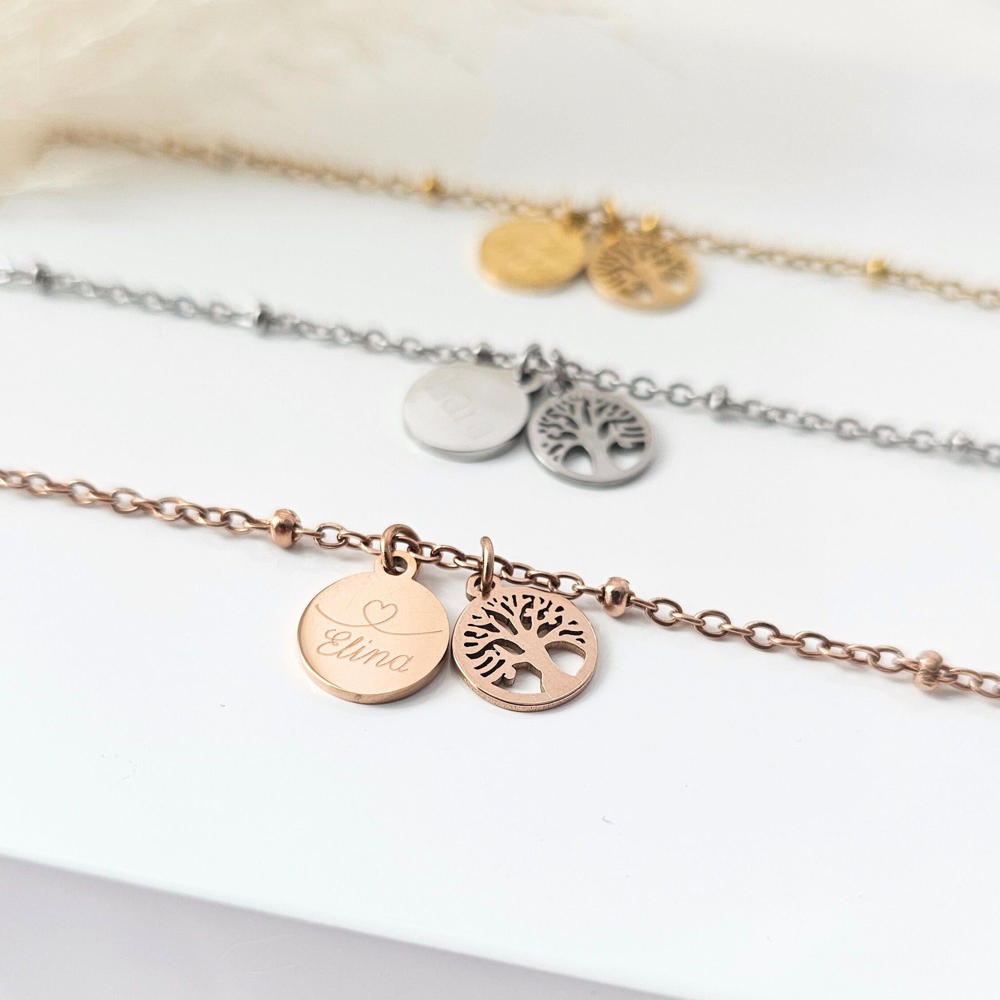 Armband personalisiert•Lebensbaum Armband•Geschenk Freundin•Armband Damen Gold Silber Rosé•Geschenk für Frauen•personalisiertes Geschenk