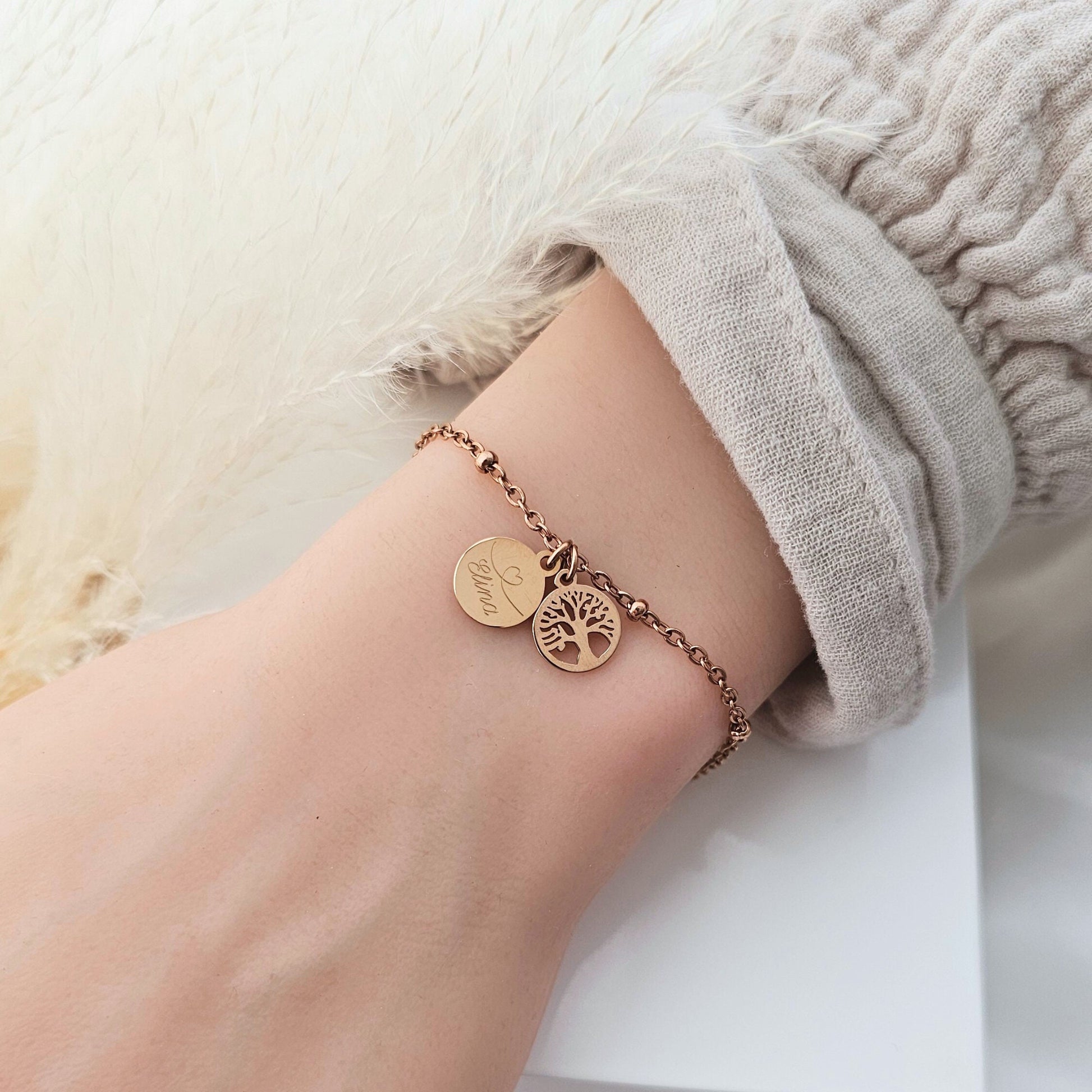 Armband personalisiert•Lebensbaum Armband•Geschenk Freundin•Armband Damen Gold Silber Rosé•Geschenk für Frauen•personalisiertes Geschenk