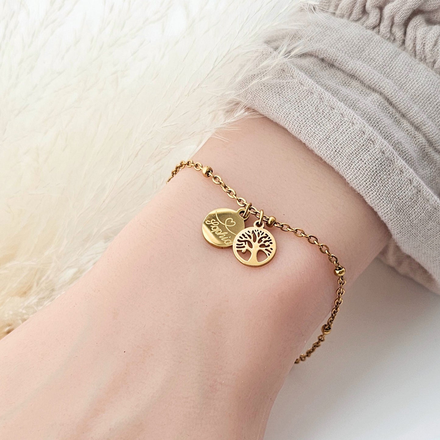 Armband personalisiert•Lebensbaum Armband•Geschenk Freundin•Armband Damen Gold Silber Rosé•Geschenk für Frauen•personalisiertes Geschenk