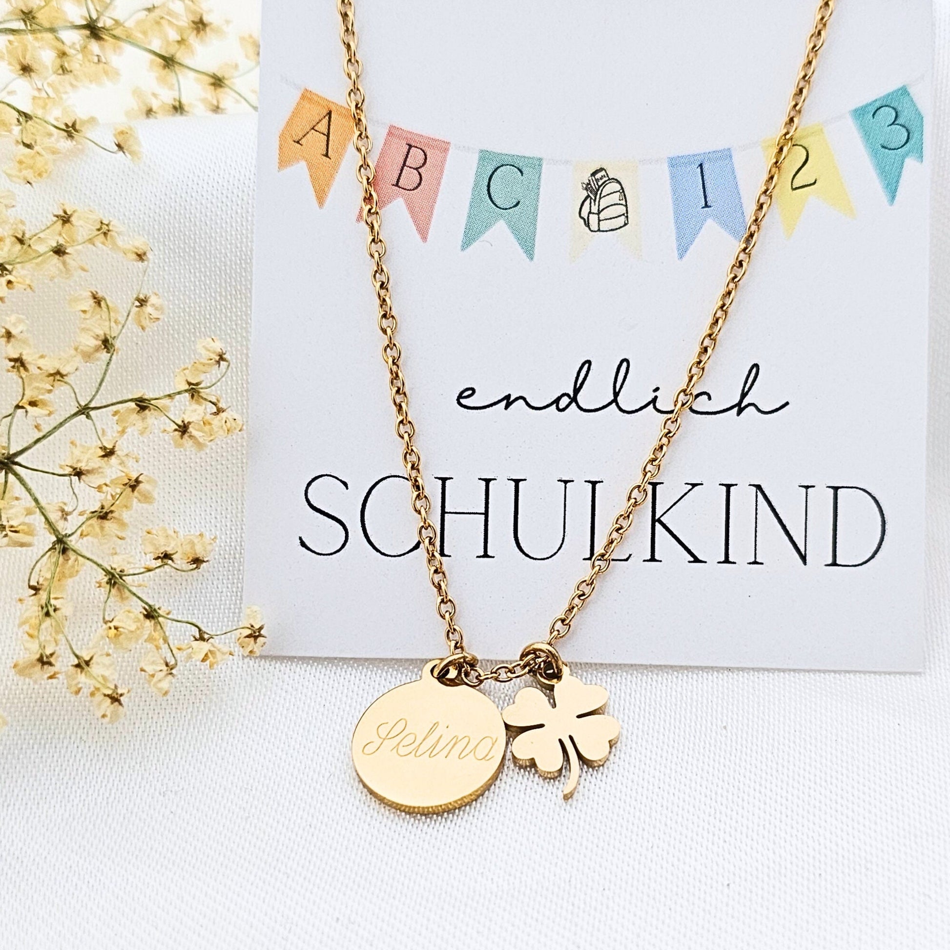 Geschenk zur Einschulung Mädchen | Schulkind Kette personalisiert | Glücksbringer zum Schulstart | Schulkind 2024 | Idee für Schultüte