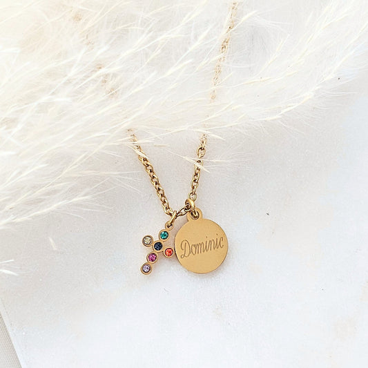 Taufkette mit Kreuz und Gravur Plättchen Anhänger, Gold oder Silber aus Edelstahl, personalisierte Geschenke, Kreuzkette, Namenskette