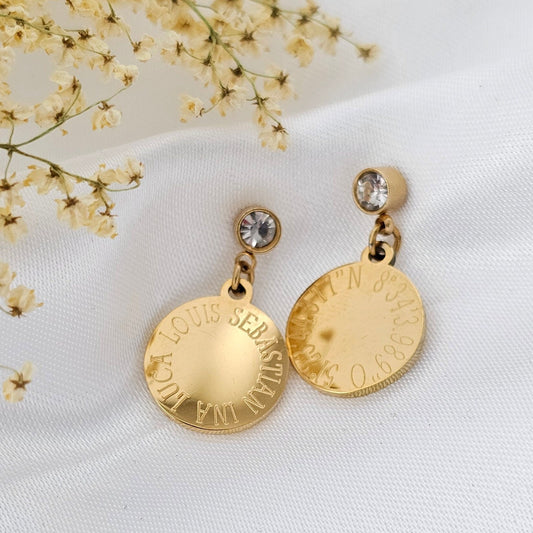 Zirkonia Ohrstecker personalisiert mit Gravur Plättchen Anhänger Gold, Silber | personalisierte Geschenke | Damen Schmuck | wasserfest