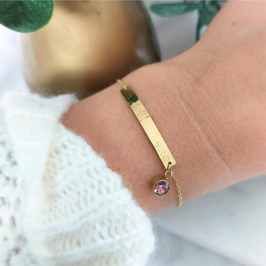 Personalisiertes Geburtsstein Armband mit Namensgravur in Gold, Silber und Rosé,Namens Kettchen, personalisiertes Armband mit Namen