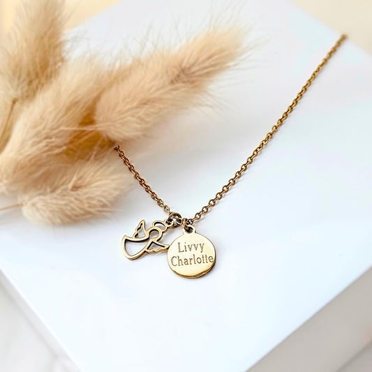Kette mit Schutzengel Anhänger | Schutzengel Kette mit Gravur | Taufgeschenk | Schutzengel Kette Kind | Taufkette mit kleinem Schutzengel