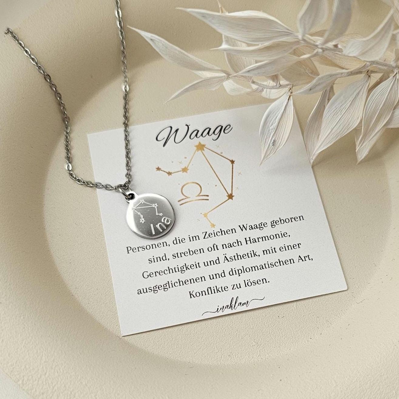 Sternzeichen Kette mit Sternzeichen Bedeutungskarte | Halskette mit Sternbild Gravur | personalisiertes Geschenk | Sternbild Kette