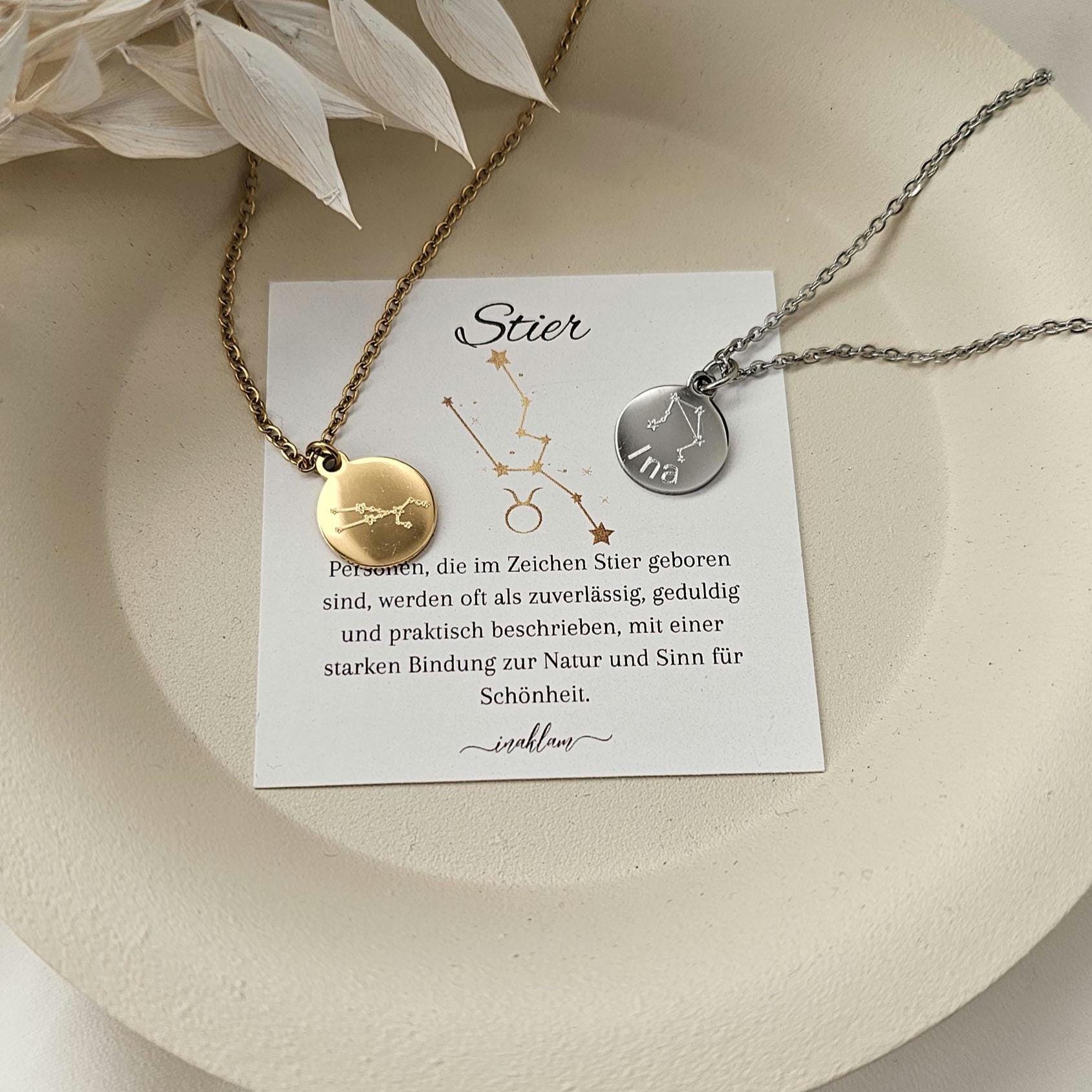 Sternzeichen Kette mit Sternzeichen Bedeutungskarte | Halskette mit Sternbild Gravur | personalisiertes Geschenk | Sternbild Kette