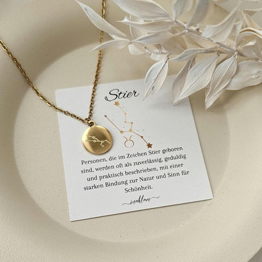 Sternzeichen Kette mit Sternzeichen Bedeutungskarte | Halskette mit Sternbild Gravur | personalisiertes Geschenk | Sternbild Kette