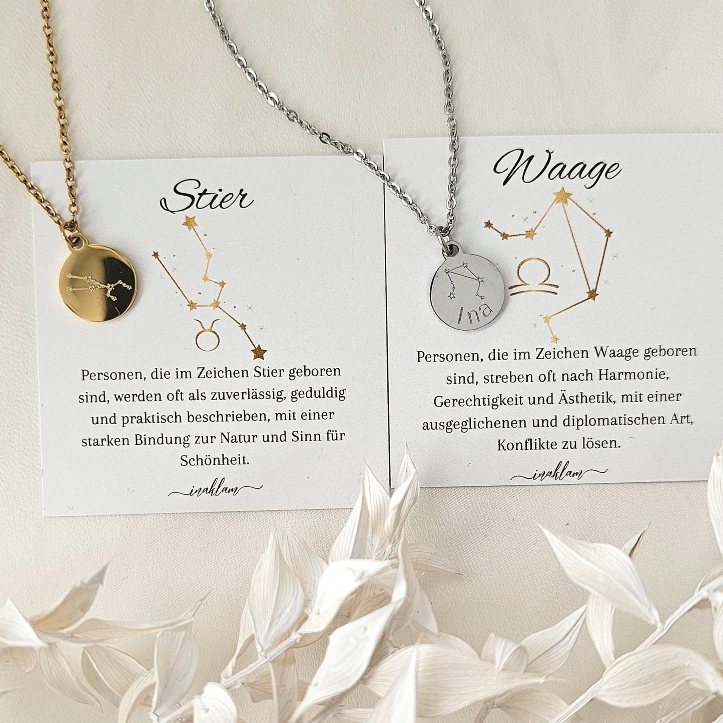 Sternzeichen Kette mit Sternzeichen Bedeutungskarte | Halskette mit Sternbild Gravur | personalisiertes Geschenk | Sternbild Kette