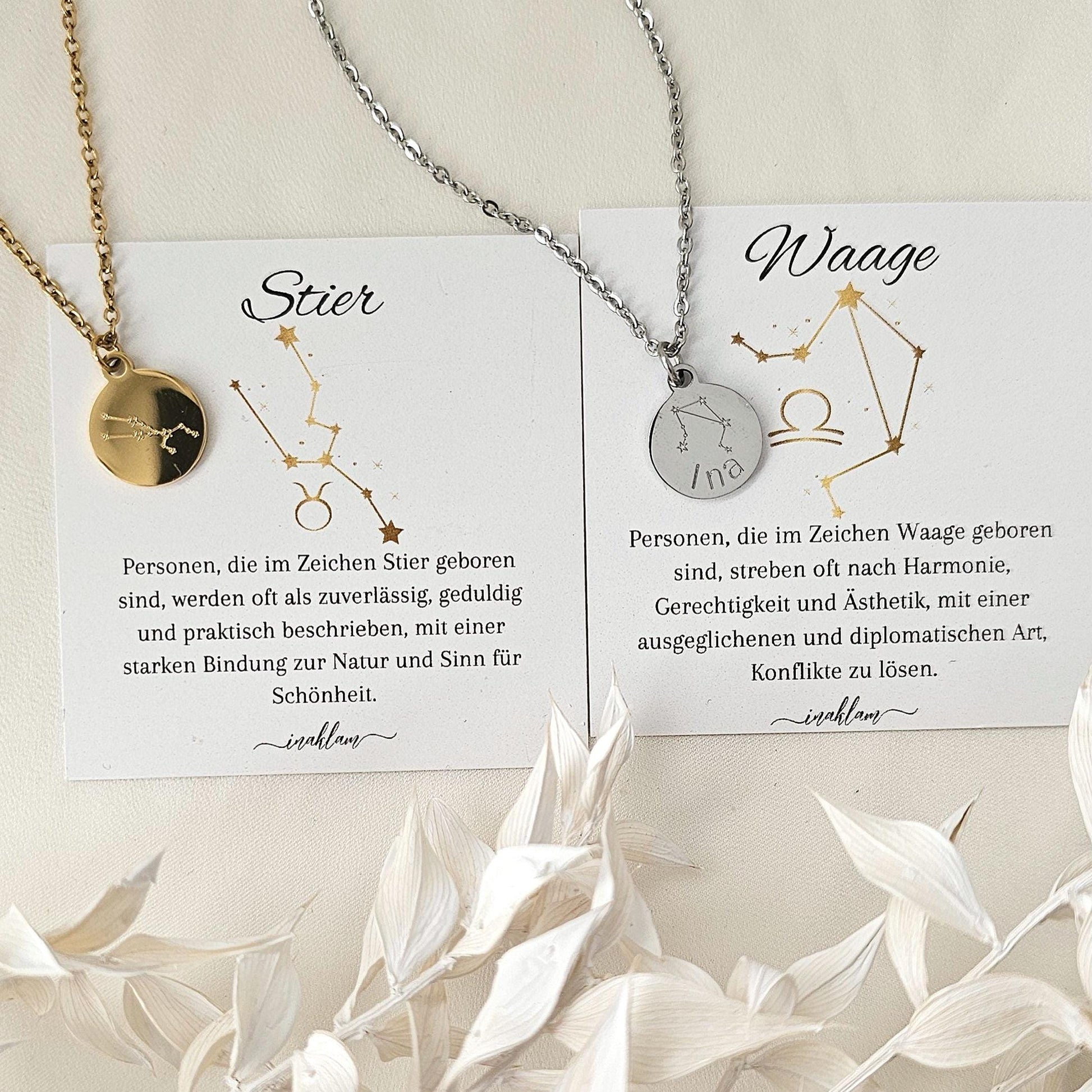 Sternzeichen Kette mit Sternzeichen Bedeutungskarte | Halskette mit Sternbild Gravur | personalisiertes Geschenk | Sternbild Kette
