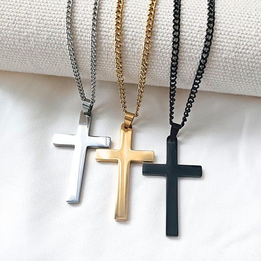 Herren Kreuzkette mit Gravur in Gold,Silber & Schwarz | Männer Kette mit Kreuz Anhänger personalisiert | personalisierte Weihnachtsgeschenke
