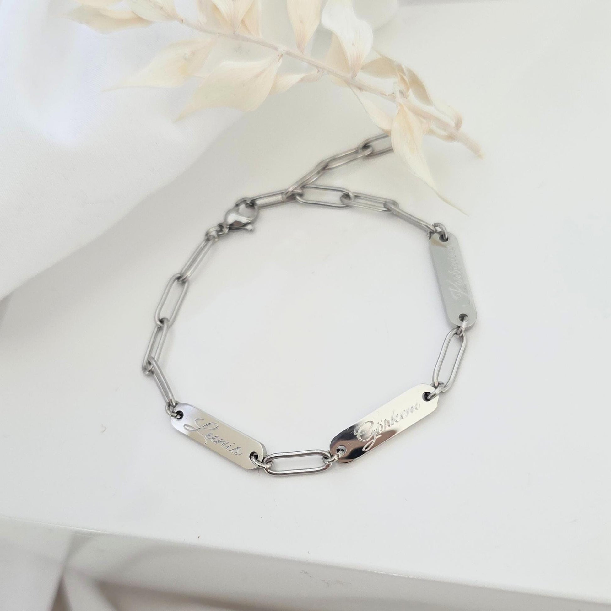 Chunky Armband personalisiert in Gold, Silber | Namens Armband mit Gravurplättchen | personalisiertes Geschenk