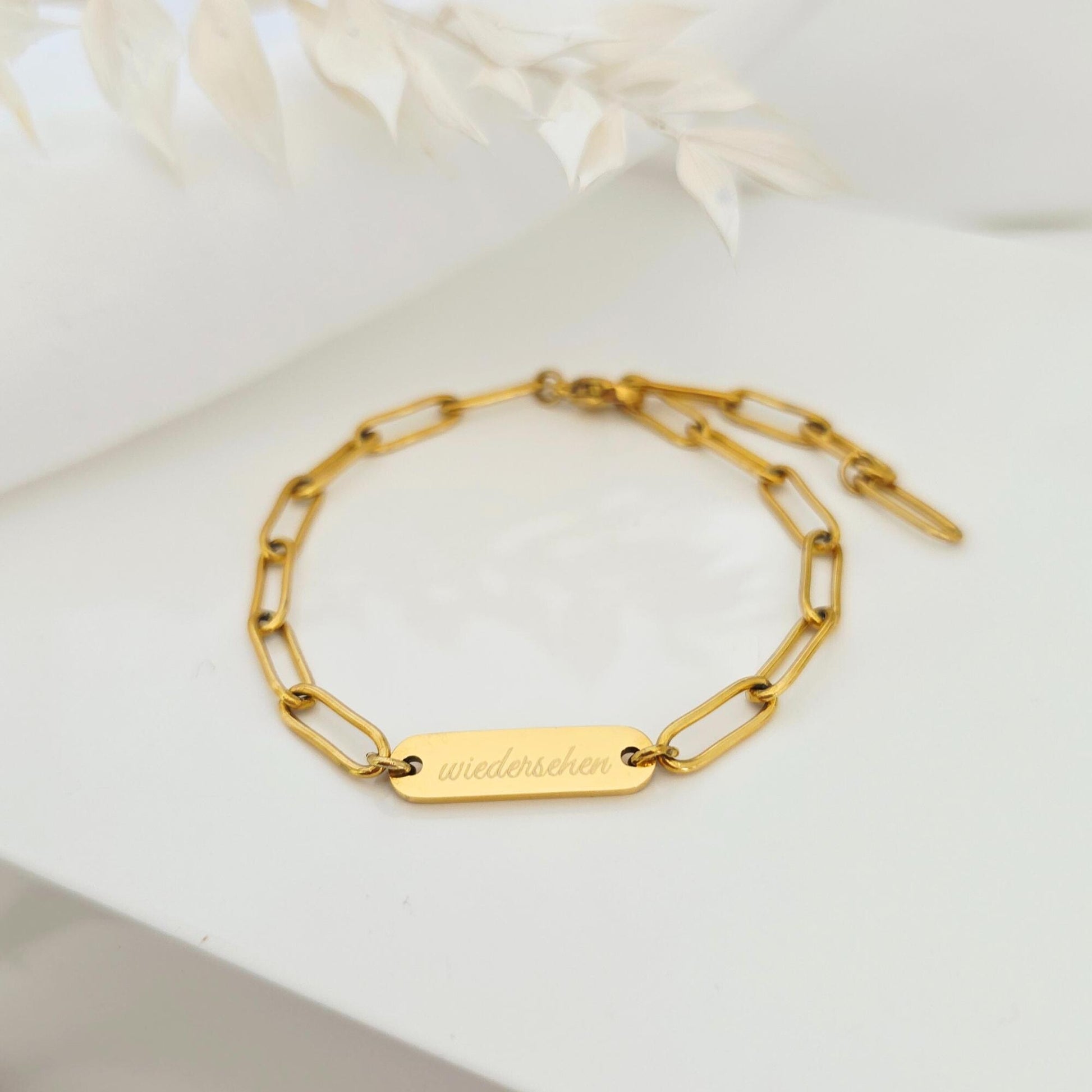 Chunky Armband personalisiert in Gold, Silber | Namens Armband mit Gravurplättchen | personalisiertes Geschenk