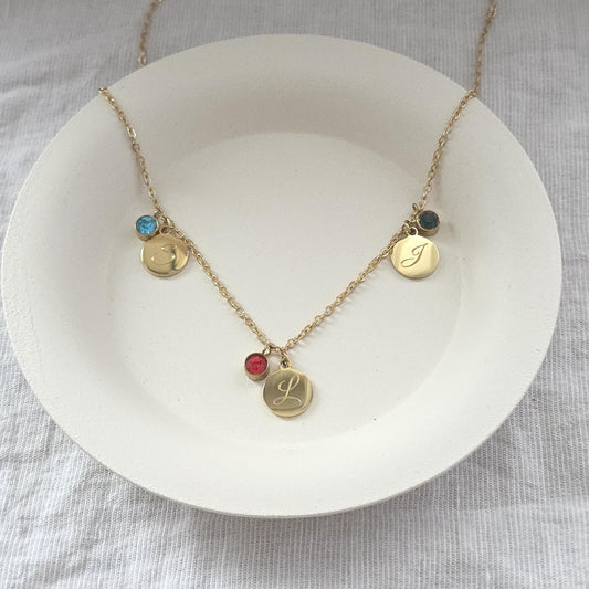 Familienkette mit Geburtssteinen | Kette mit Gravur Anhänger aus Edelstahl | personalisiertes Geschenk für Mama | besonderer Schmuck
