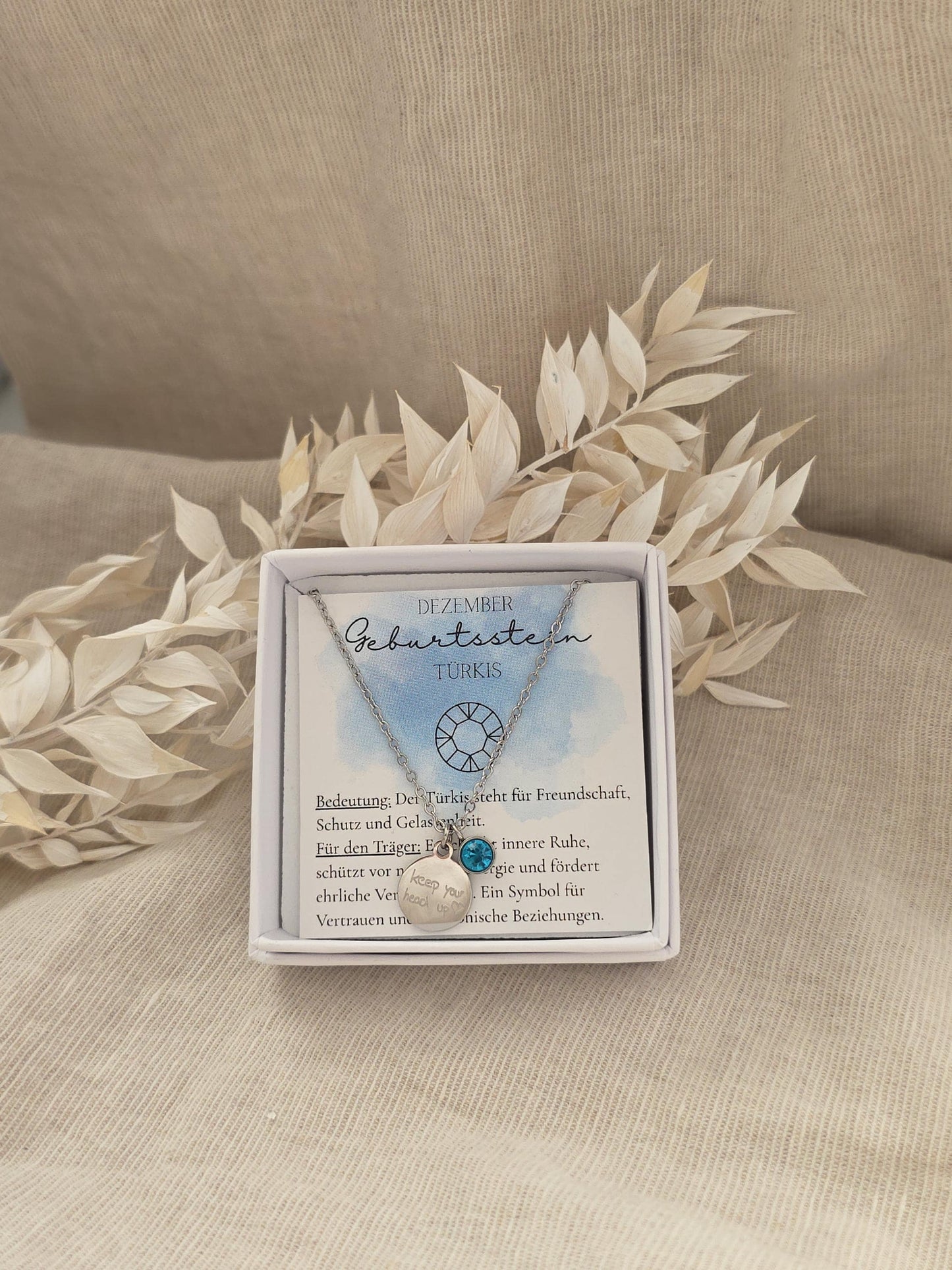 Geburtssteinkette Dezember Türkis | wasserfeste Edelstahl Halskette Gold,Silber,Rosé mit Geburtsstein Anhänger | Geschenk Frau,Mädchen