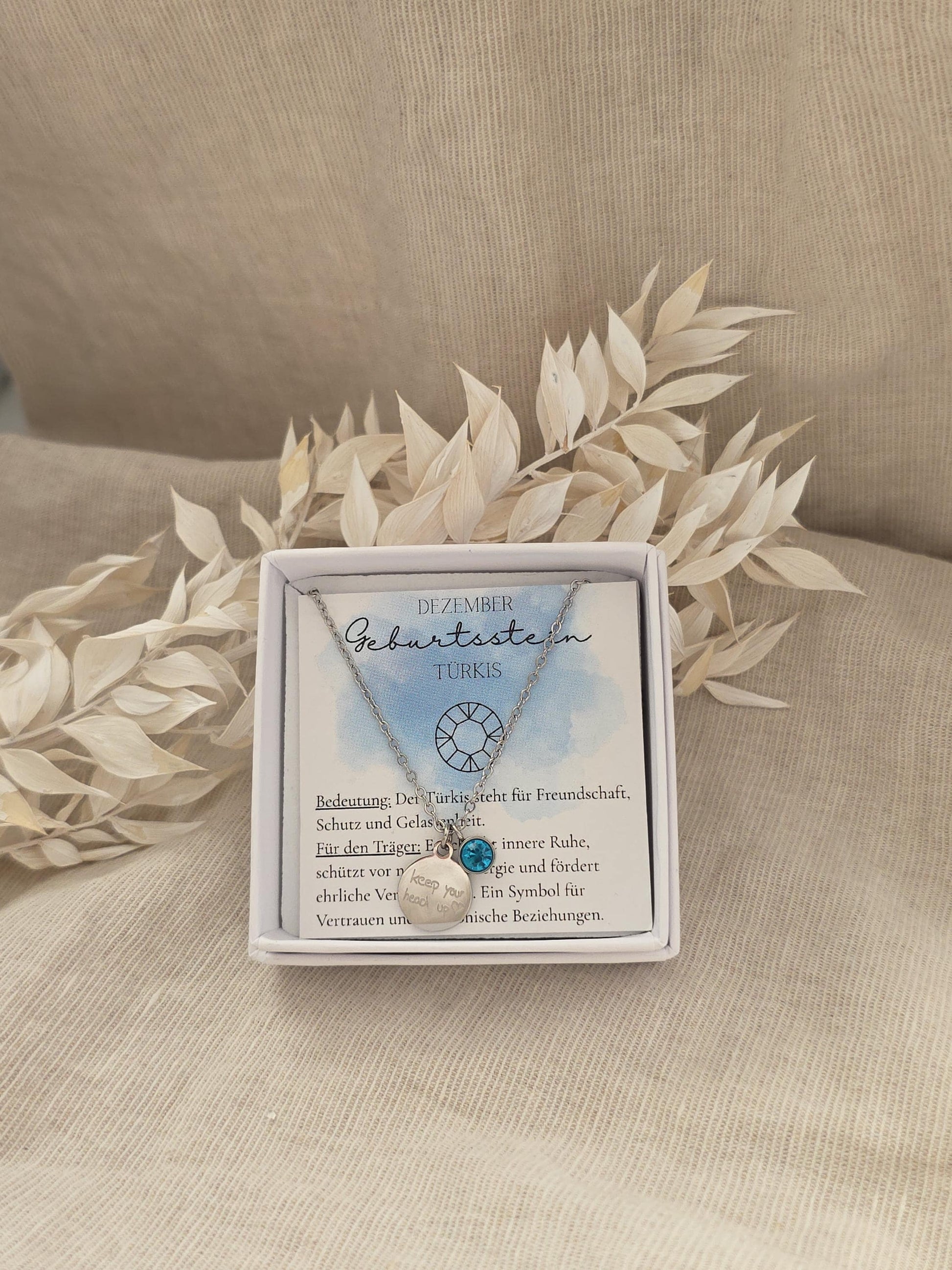 Geburtssteinkette Dezember Türkis | wasserfeste Edelstahl Halskette Gold,Silber,Rosé mit Geburtsstein Anhänger | Geschenk Frau,Mädchen