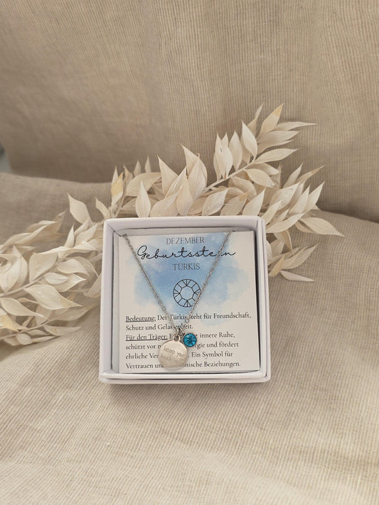 Geburtssteinkette Dezember Türkis | wasserfeste Edelstahl Halskette Gold,Silber,Rosé mit Geburtsstein Anhänger | Geschenk Frau,Mädchen