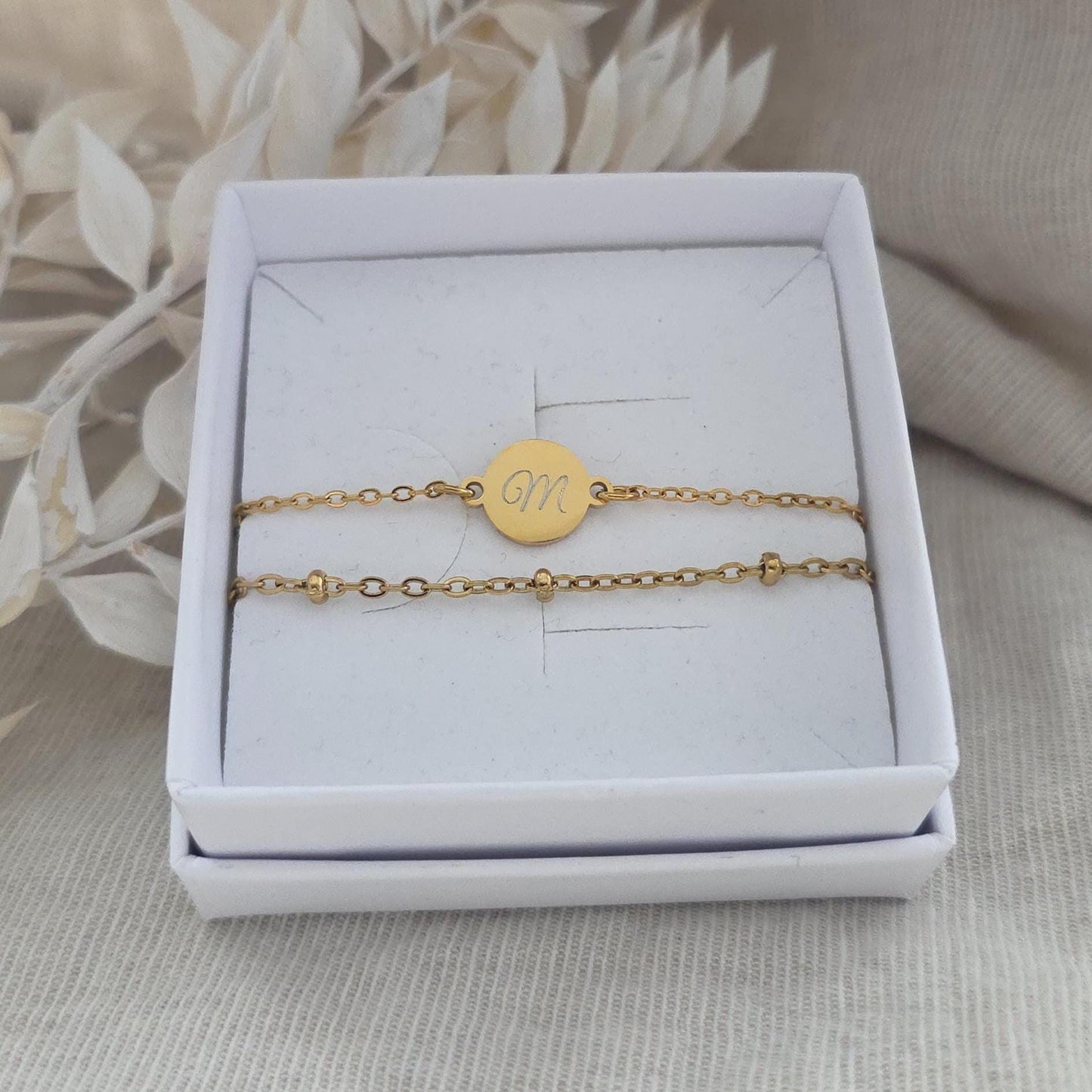 Damen Armband doppelreihig mit Gravur Anhänger - Edelstahl Silber,Gold - personalisiertes Weihnachtsgeschenk für Mama, Freundin, Frauen, Oma