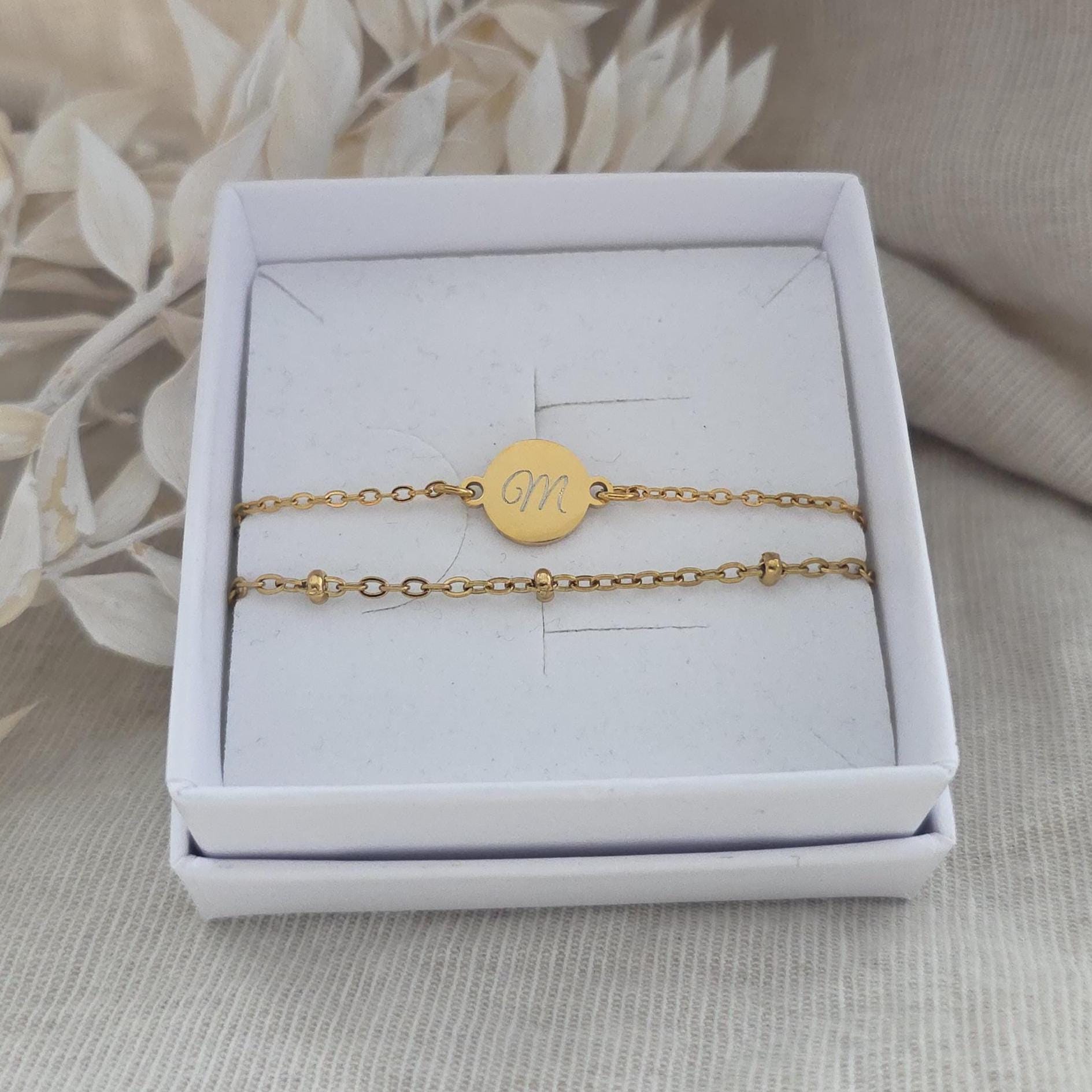 Damen Armband doppelreihig mit Gravur Anhänger - Edelstahl Silber,Gold - personalisiertes Weihnachtsgeschenk für Mama, Freundin, Frauen, Oma