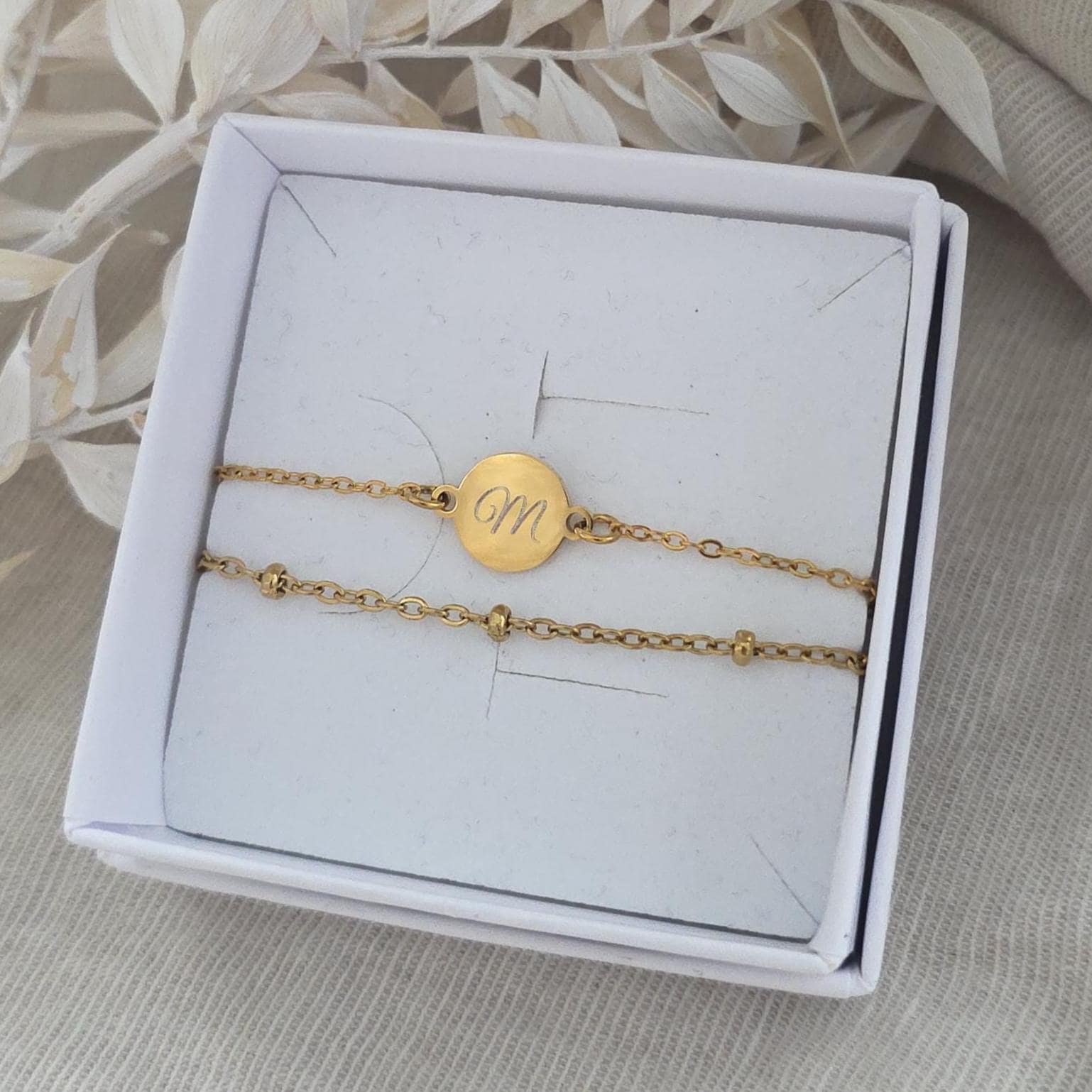 Damen Armband doppelreihig mit Gravur Anhänger - Edelstahl Silber,Gold - personalisiertes Weihnachtsgeschenk für Mama, Freundin, Frauen, Oma