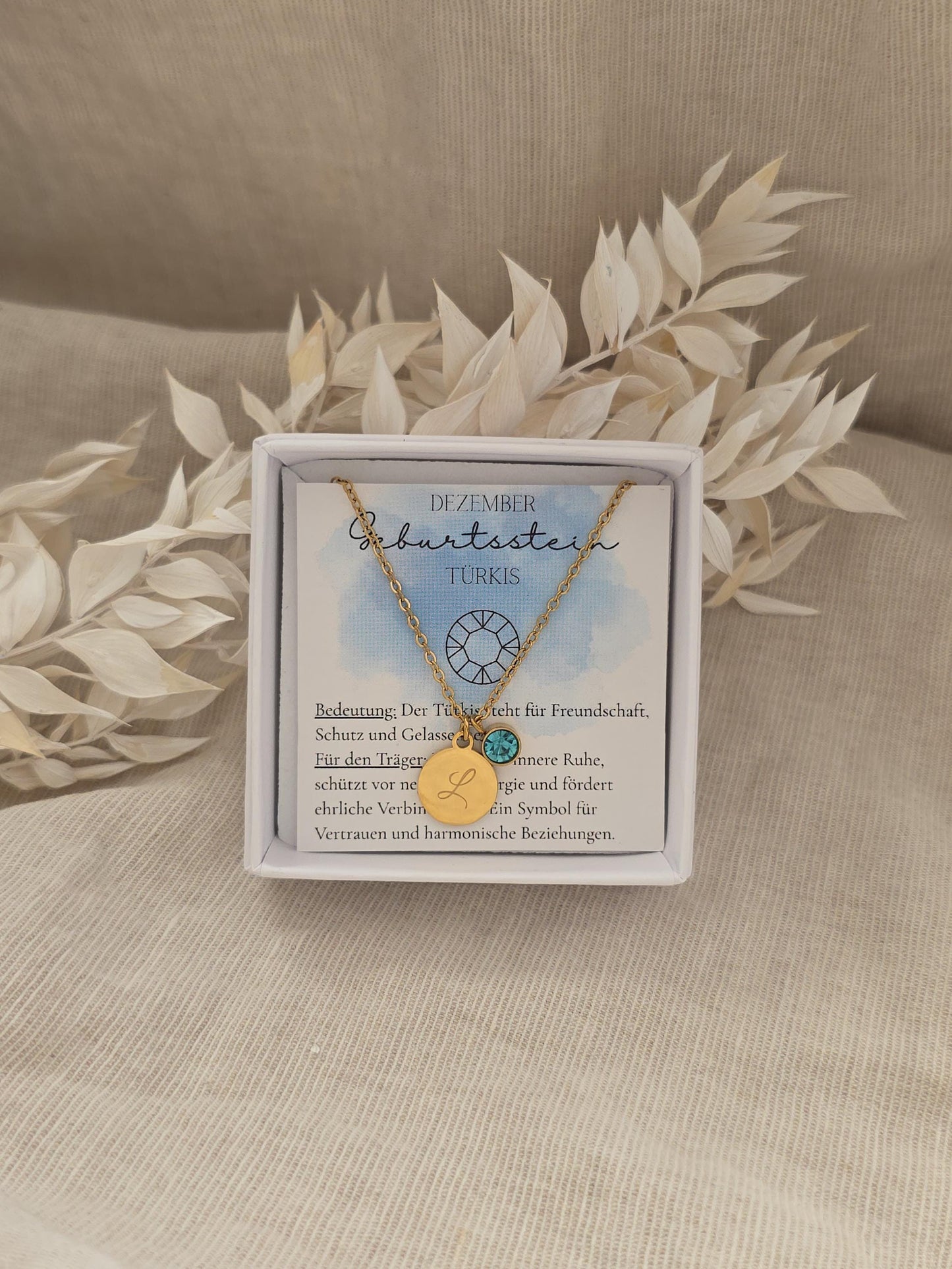 Geburtssteinkette Dezember Türkis | wasserfeste Edelstahl Halskette Gold,Silber,Rosé mit Geburtsstein Anhänger | Geschenk Frau,Mädchen