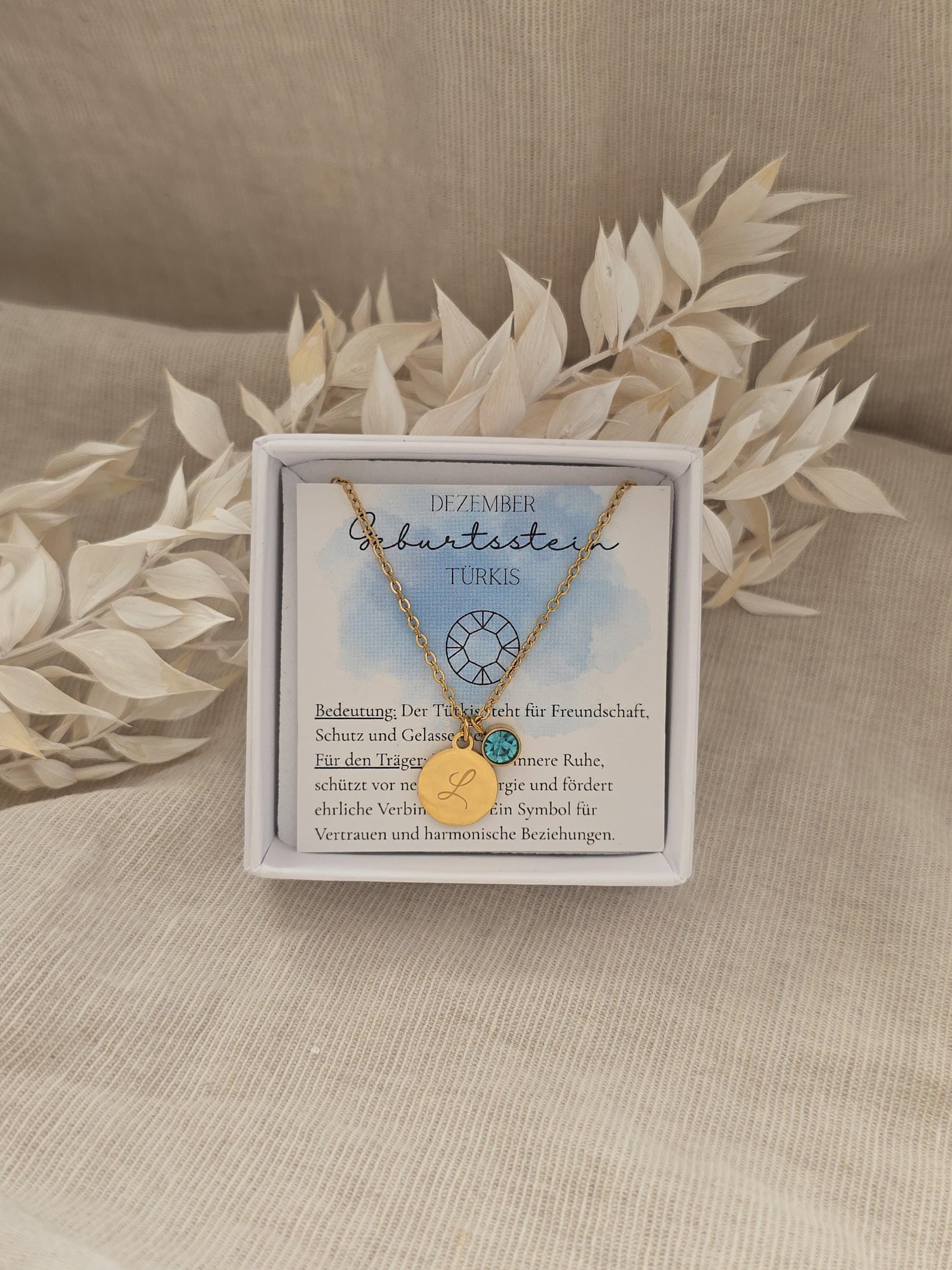 Geburtssteinkette Dezember Türkis | wasserfeste Edelstahl Halskette Gold,Silber,Rosé mit Geburtsstein Anhänger | Geschenk Frau,Mädchen