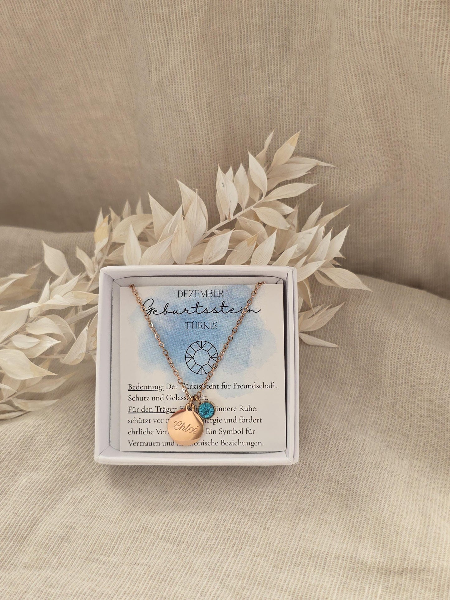 Geburtssteinkette Dezember Türkis | wasserfeste Edelstahl Halskette Gold,Silber,Rosé mit Geburtsstein Anhänger | Geschenk Frau,Mädchen