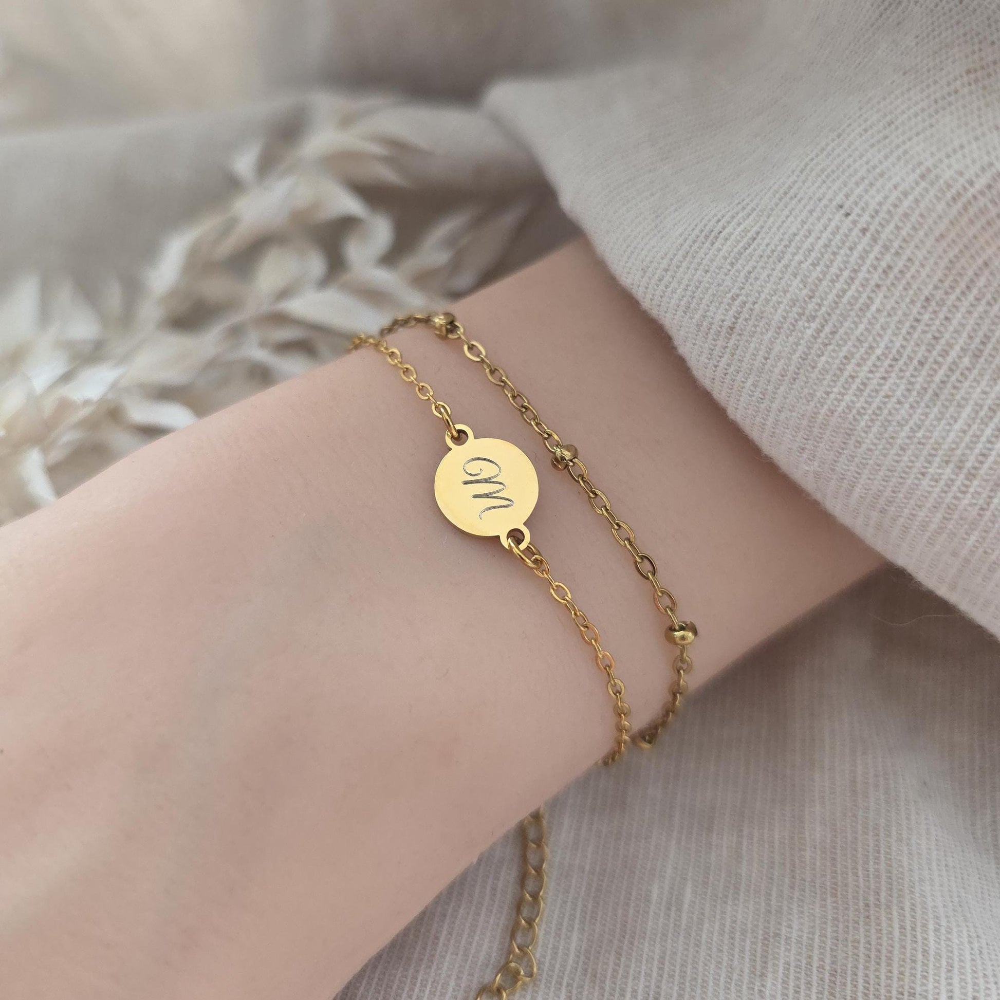 Damen Armband doppelreihig mit Gravur Anhänger - Edelstahl Silber,Gold - personalisiertes Weihnachtsgeschenk für Mama, Freundin, Frauen, Oma