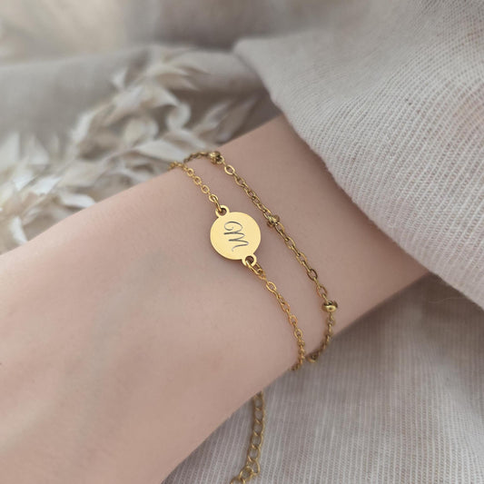 Damen Armband doppelreihig mit Gravur Anhänger - Edelstahl Silber,Gold - personalisiertes Weihnachtsgeschenk für Mama, Freundin, Frauen, Oma