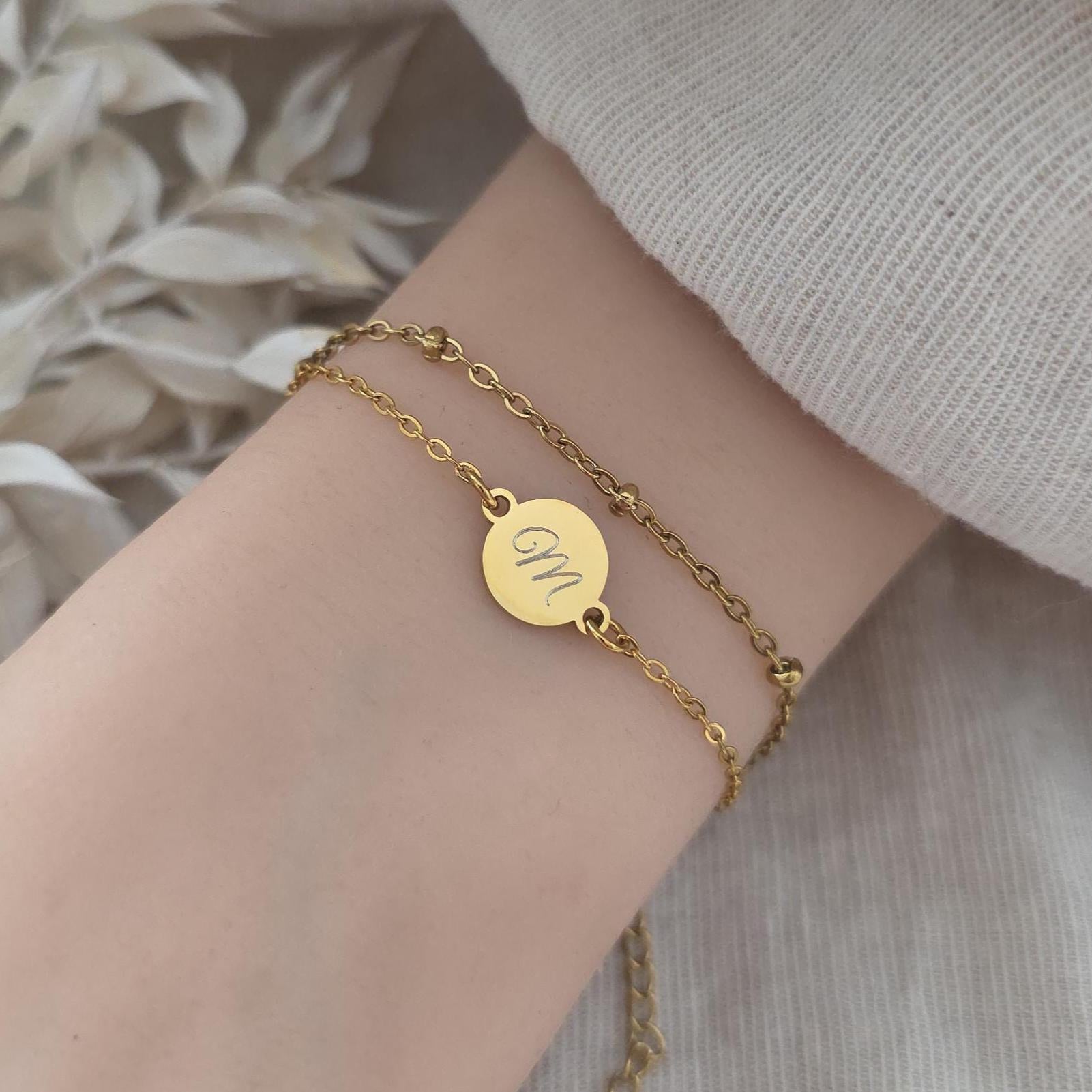 Damen Armband doppelreihig mit Gravur Anhänger - Edelstahl Silber,Gold - personalisiertes Weihnachtsgeschenk für Mama, Freundin, Frauen, Oma