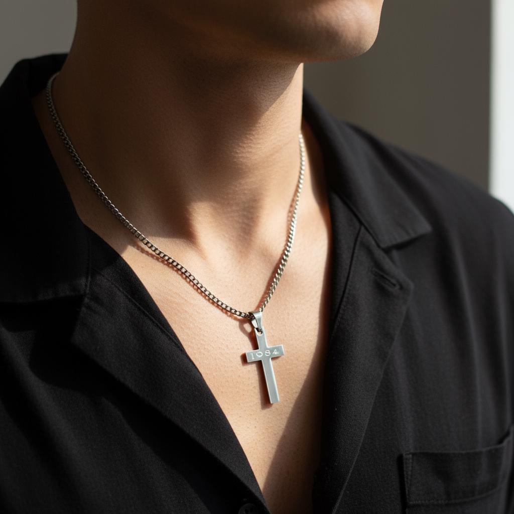 Herren Kreuz Kette mit Gravur