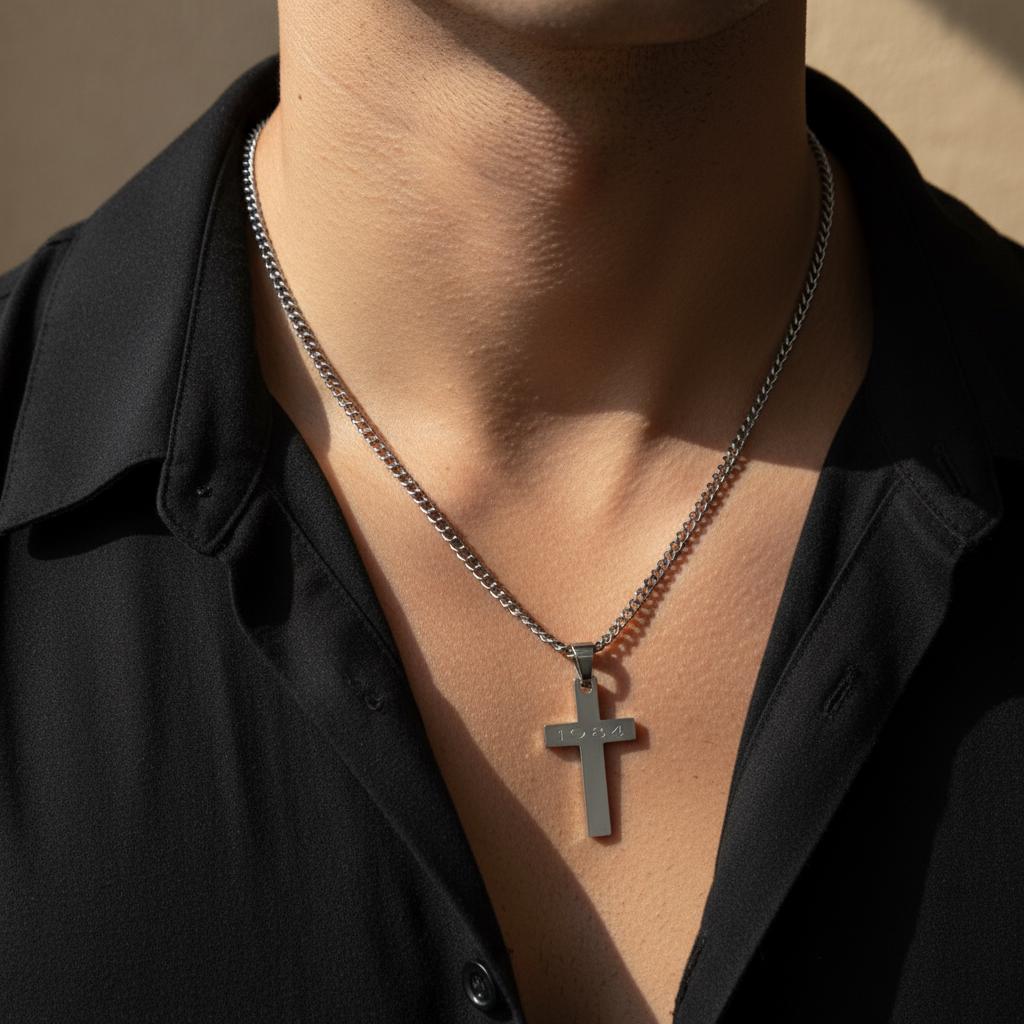 Herren Kreuz Kette mit Gravur