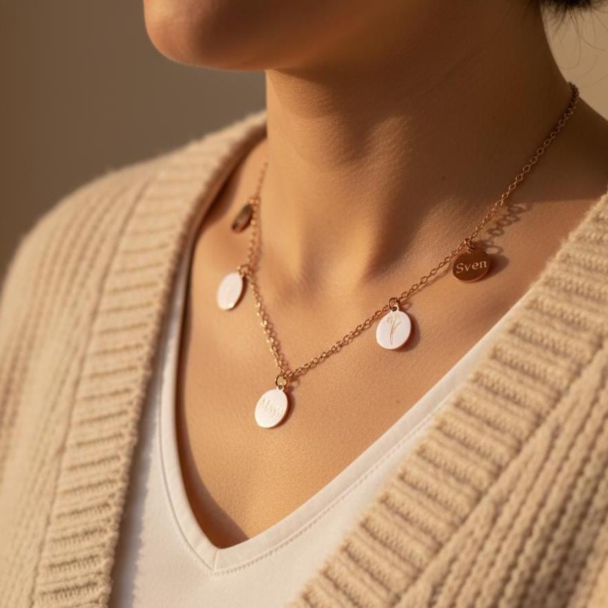 Familienkette mit Gravur 15mm Plättchen