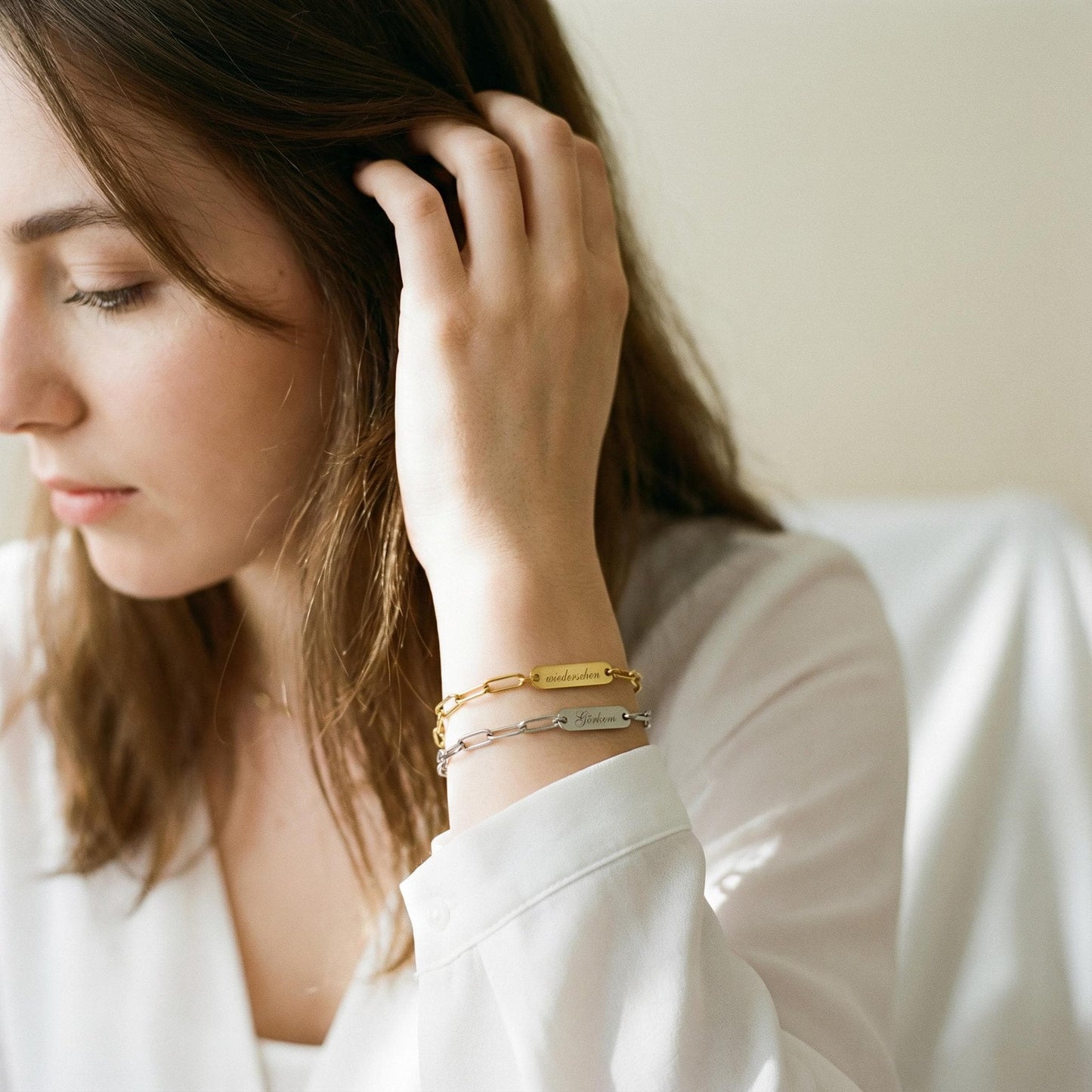 Chunky Armband personalisiert in Gold, Silber | Namens Armband mit Gravurplättchen | personalisiertes Geschenk