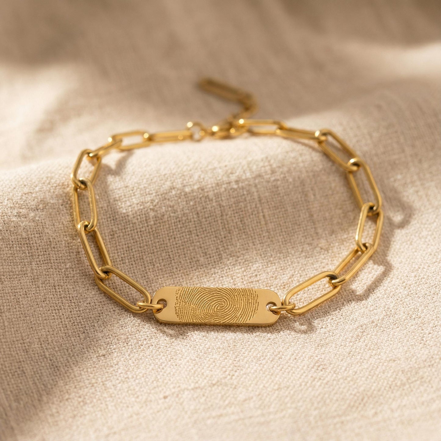 Chunky Armband personalisiert in Gold, Silber | Namens Armband mit Gravurplättchen | personalisiertes Geschenk