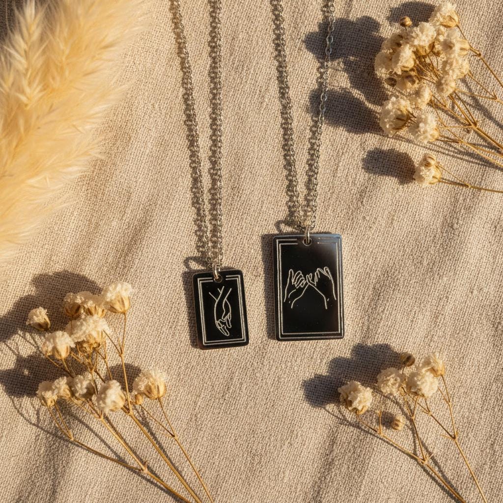 Partnerkette mit Gravur aus Edelstahl | Paar Kette gold, silber | rechteckiger Anhänger klein & groß | Sie und Ihn | Valentinstag Geschenk