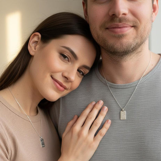 Partnerkette mit Gravur aus Edelstahl | Paar Kette gold, silber | rechteckiger Anhänger klein & groß | Sie und Ihn | Valentinstag Geschenk