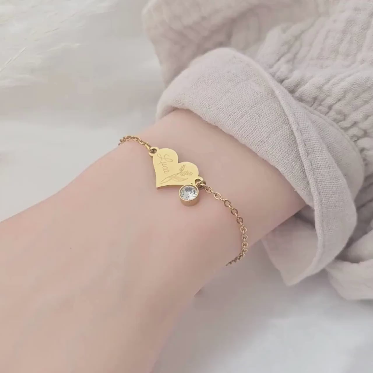 Herz Armband personalisiert mit Geburtsstein | Herzarmband mit Namen Silber,Gold,Rosé | Armkette mit Herz | personalisierte Geschenke