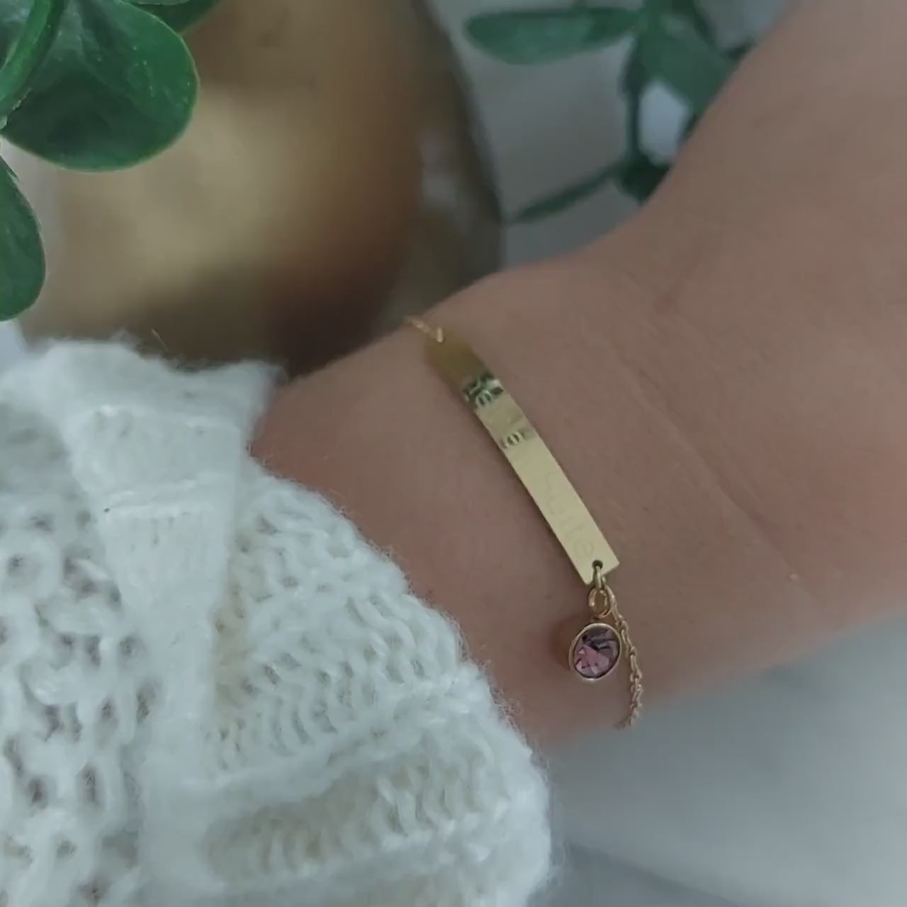 Personalisiertes Geburtsstein Armband mit Namensgravur in Gold, Silber und Rosé,Namens Kettchen, personalisiertes Armband mit Namen