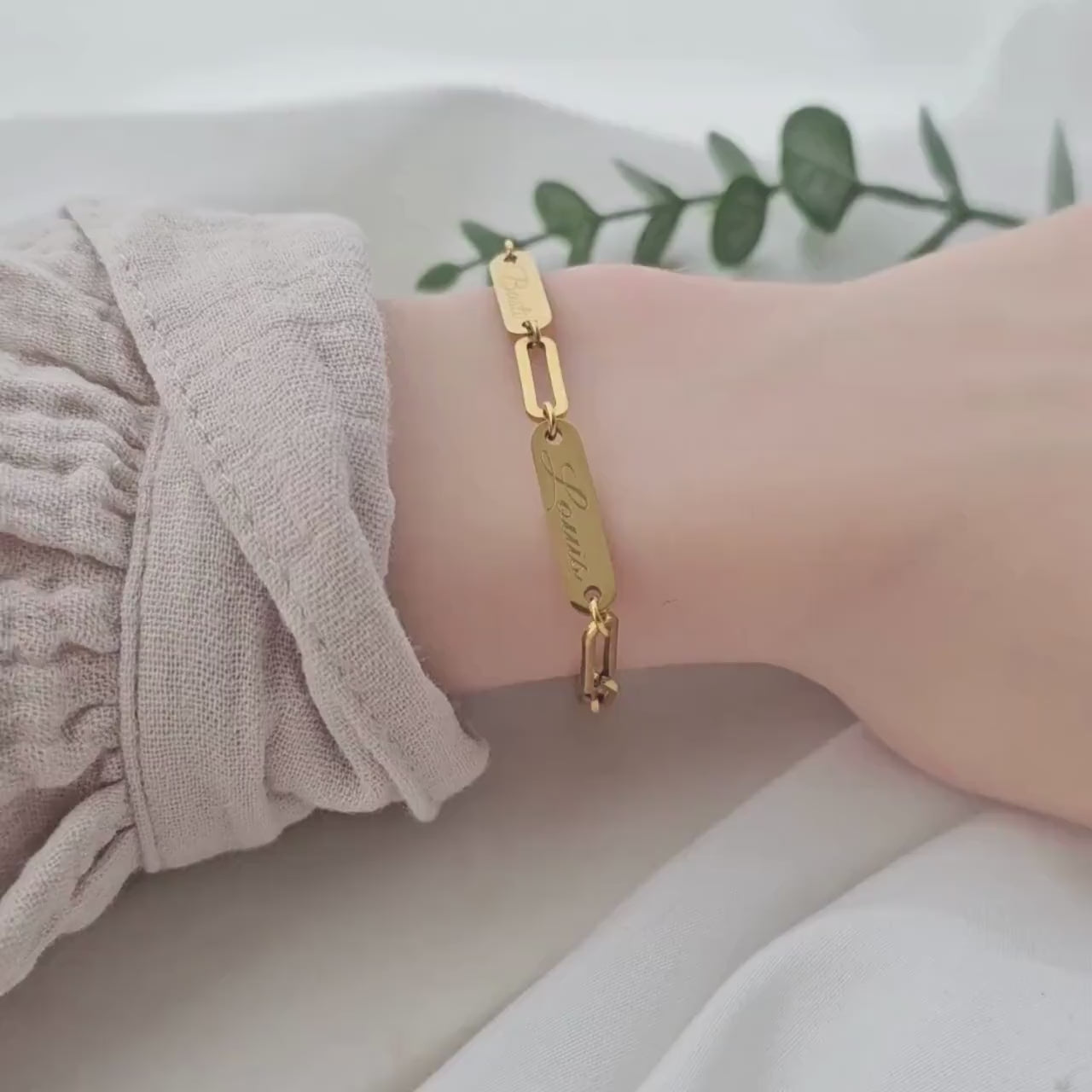 Chunky Armband personalisiert in Gold, Silber, Rosé | Namens Armband mit Gravurplättchen | personalisiertes Geschenk | grobes Gliederarmband